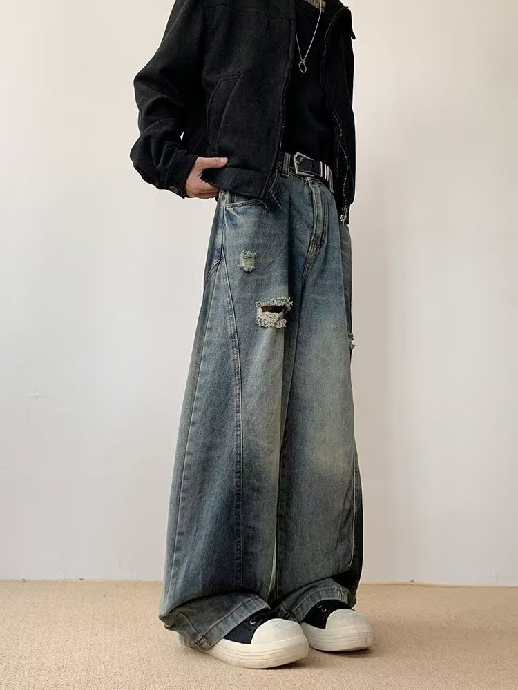 Vintage Japanese retro men's straight-leg ripped jeans Size US 32 / EU 48 - 4 Thumbnail