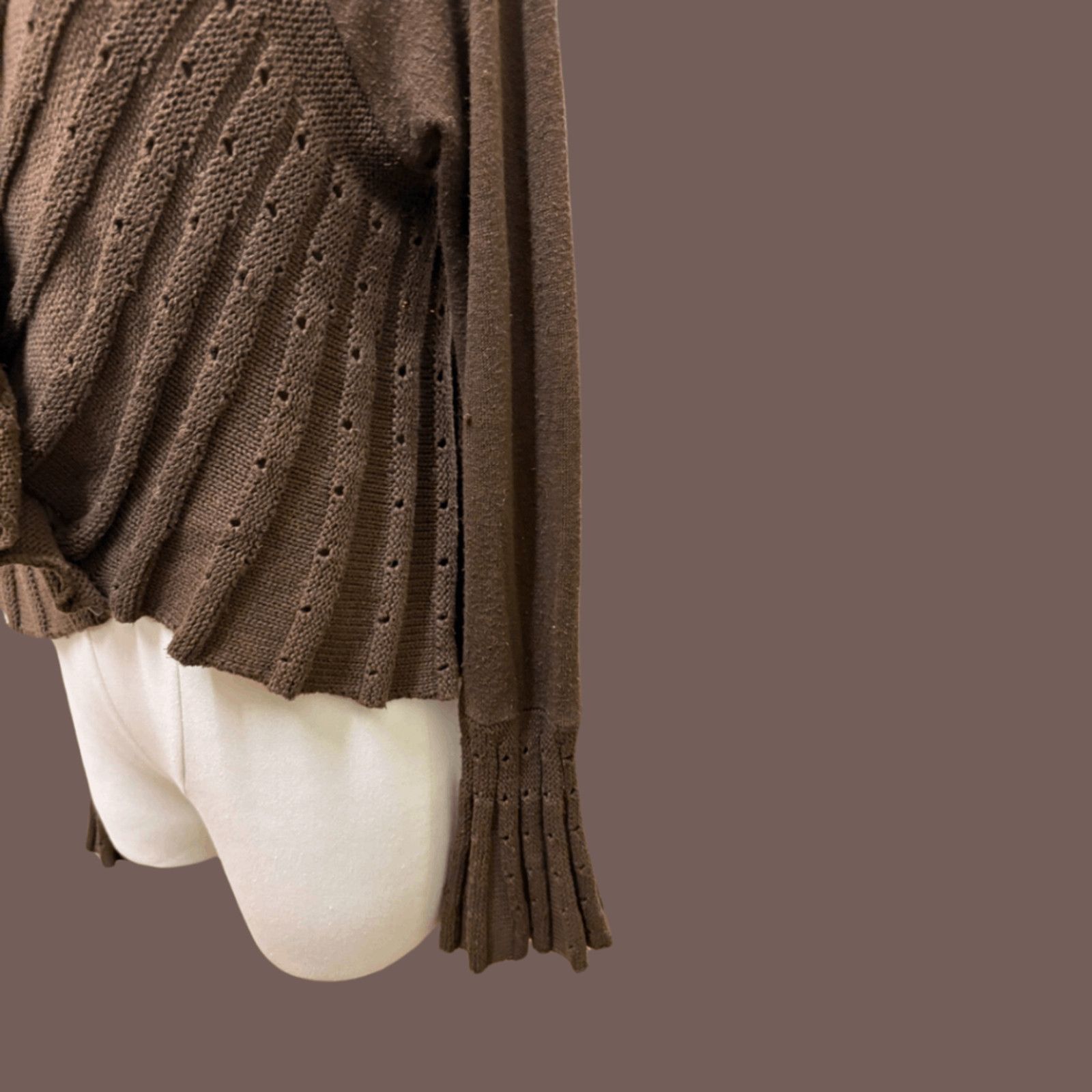 Vintage VTG Knit Cardigan | Brown Ruffle Shawl | 2000s Indie Size L / US 10 / IT 46 - 2 Thumbnail