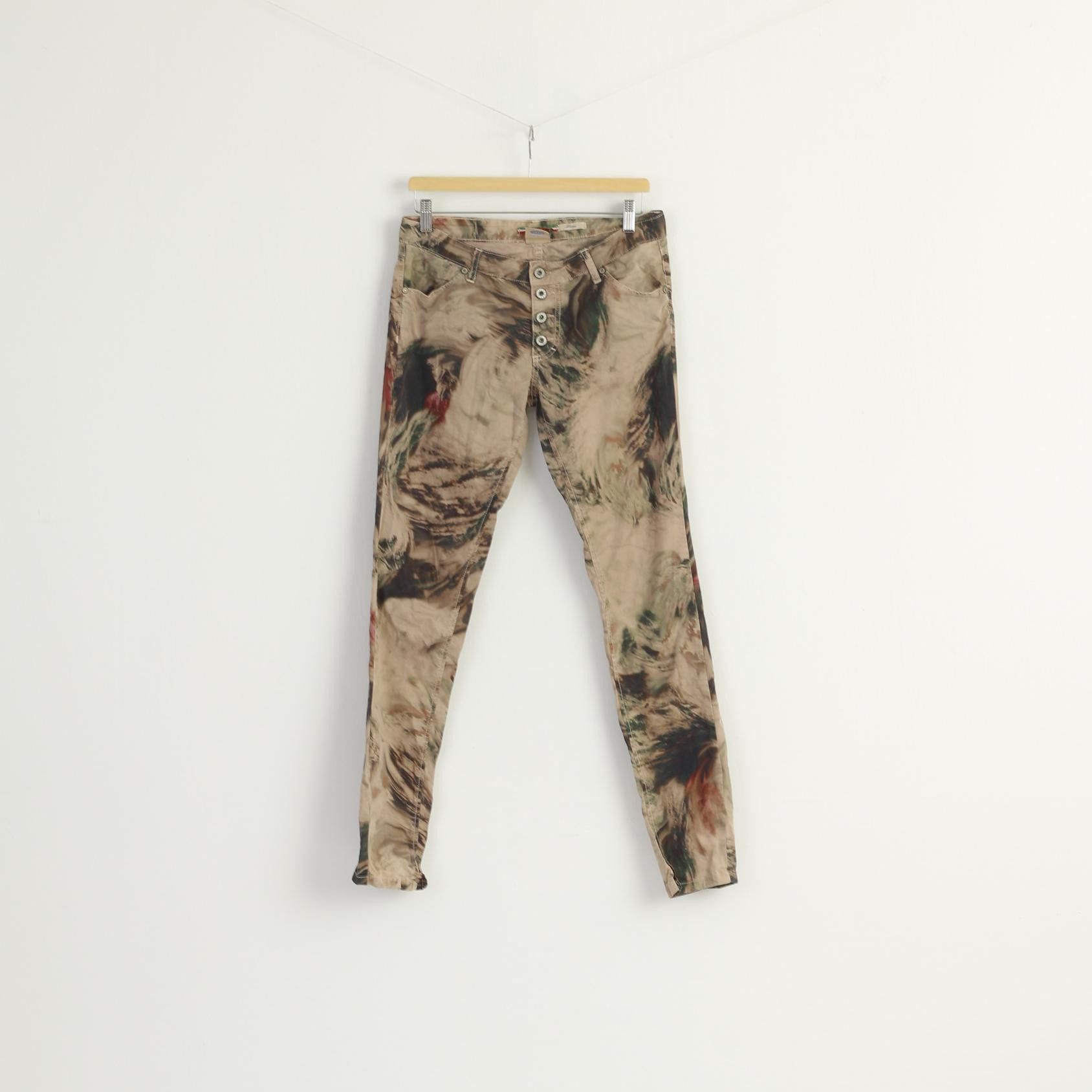 Vintage Please Women L Trousers Brown Camouflage 7926 Size 31" - 1 Thumbnail
