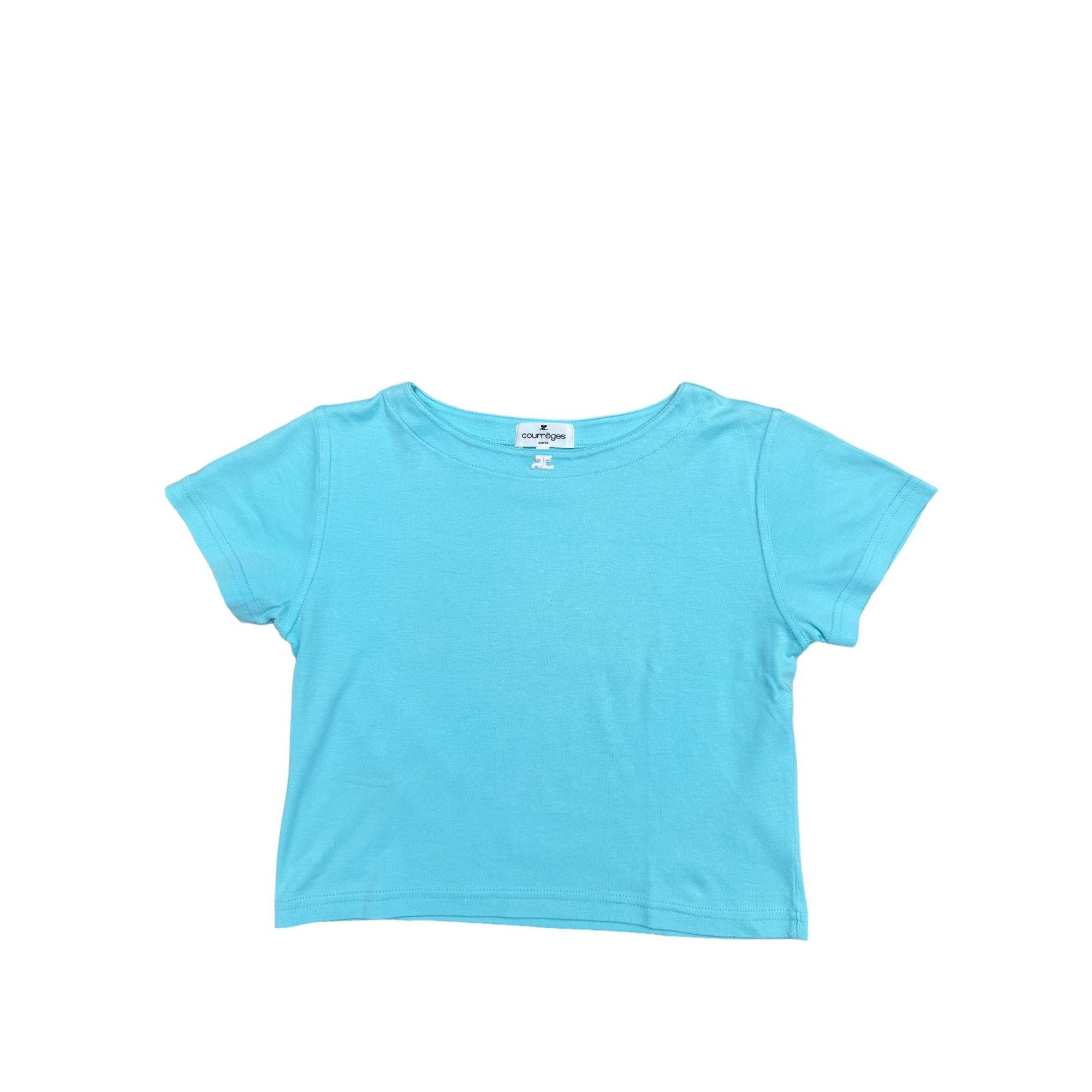 image of Courreges Vintage Light Blue Crop Top Cotton T-Shirt, Women's (Size Small)