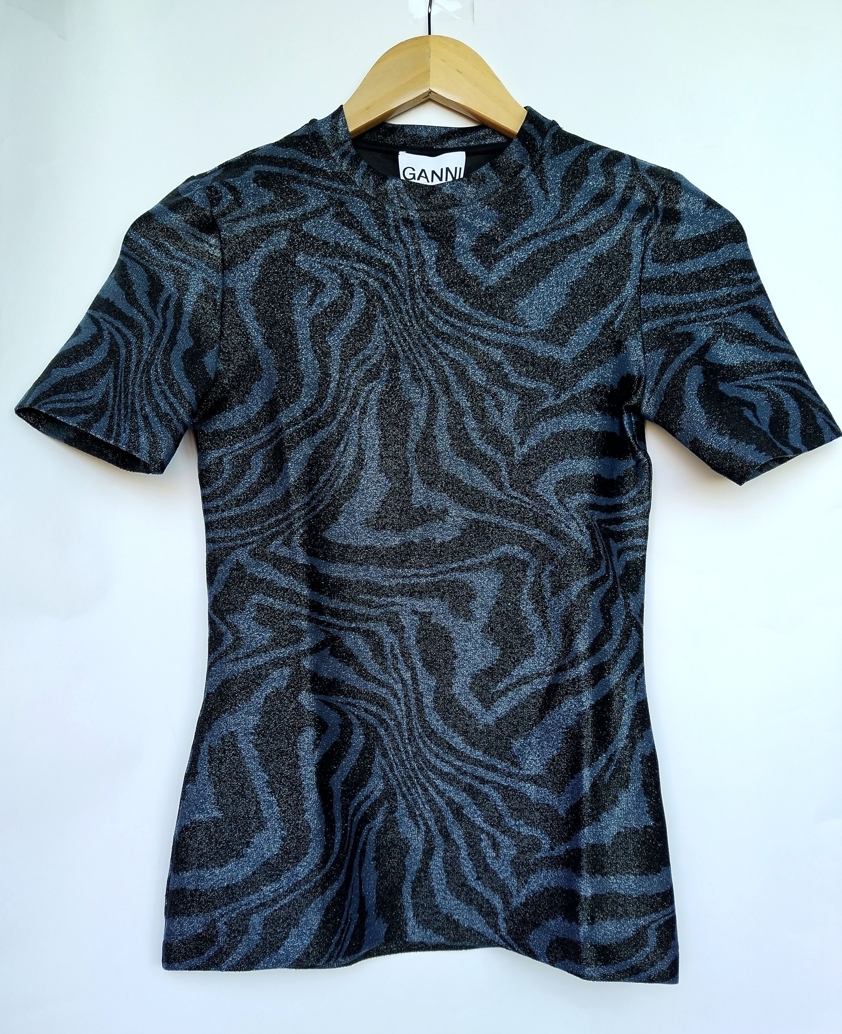 Ganni Lurex zebra swirl anthracite top Size XXS / US 00 / IT 34 - 3 Thumbnail