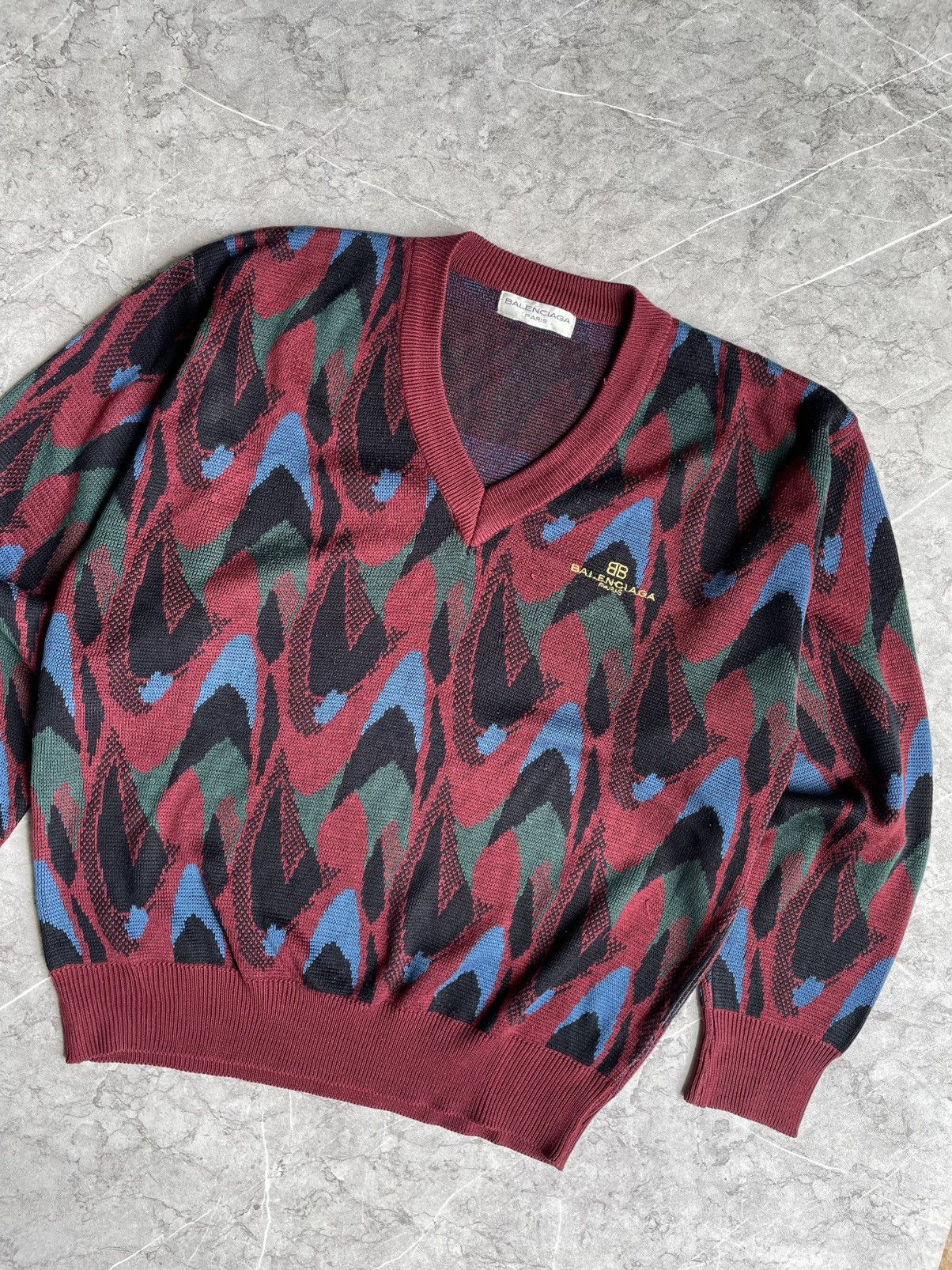 Balenciaga Balenciaga V neck Multicolor Knitwear Size US M / EU 48-50 / 2 - 1 Thumbnail