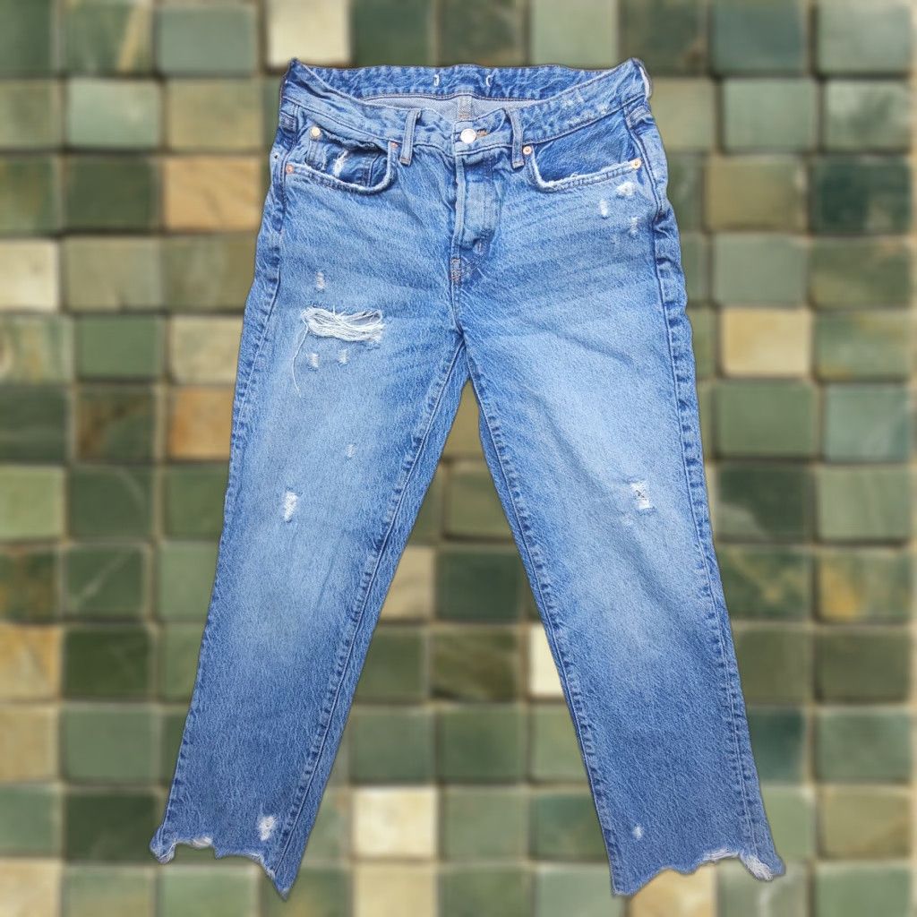 Free People Free People We The Free Distressed Crop Jeans Womens 31 x 25 Button Fly Denim Size 24" / US 00 / IT 34 - 1 Thumbnail