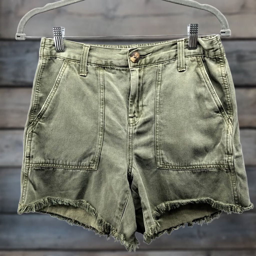 Vintage Aerie Frayed Shorts Womens XS High Rise Lyocell Blend Army Green Lightweight Size 26" / US 2 / IT 38 - 1 Thumbnail