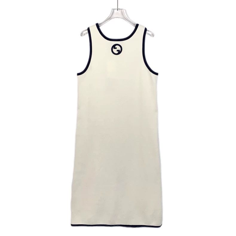 Gucci GucciBeige logo embroidered cotton round neck sleeveless kn Size M / US 6-8 / IT 42-44 - 2 Thumbnail