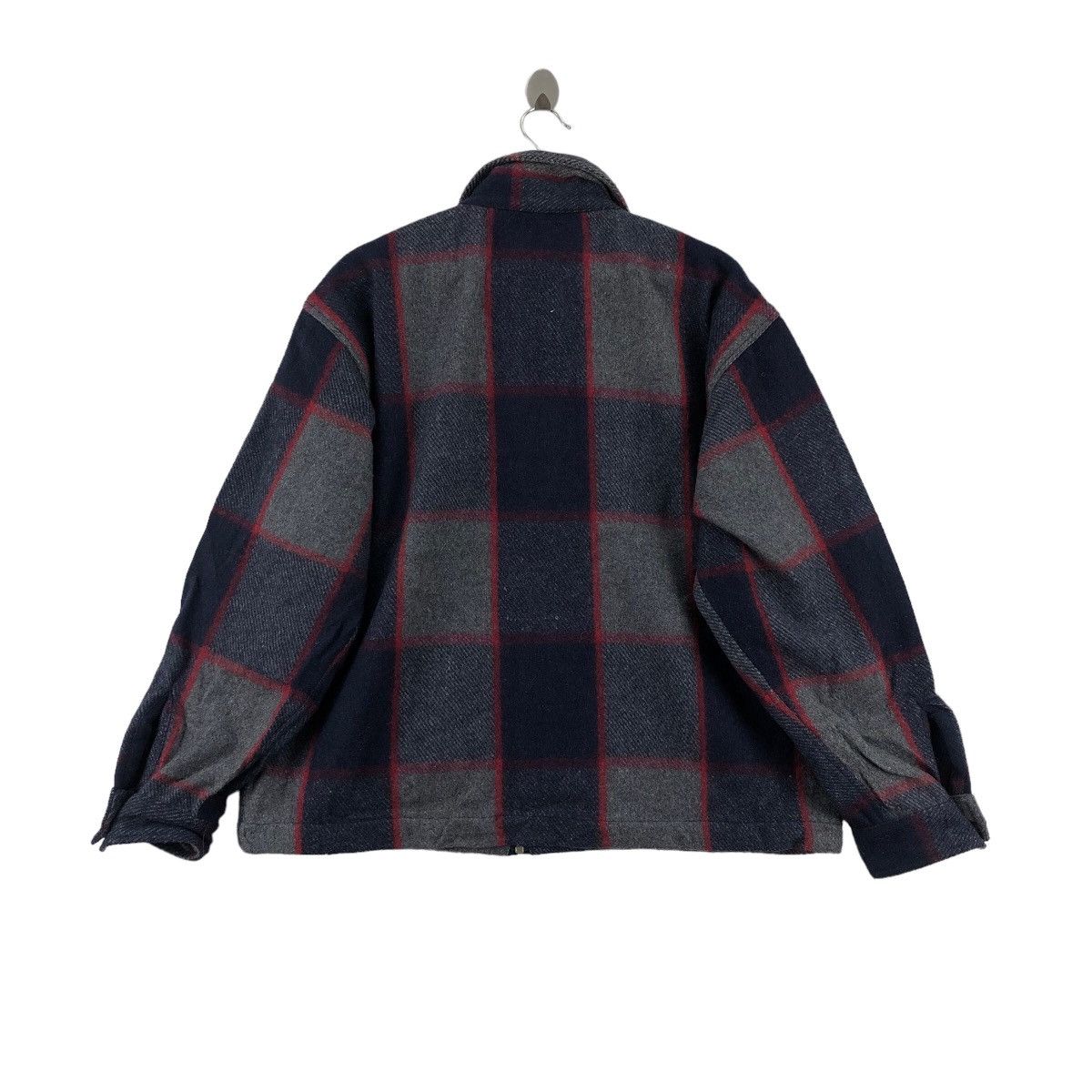 Indigo × Japanese Brand × Vintage Vintage NEO BLOOD Navy Plaid Jacket Wool Blend Sherpa Lined Size US XL / EU 56 / 4 - 4 Thumbnail