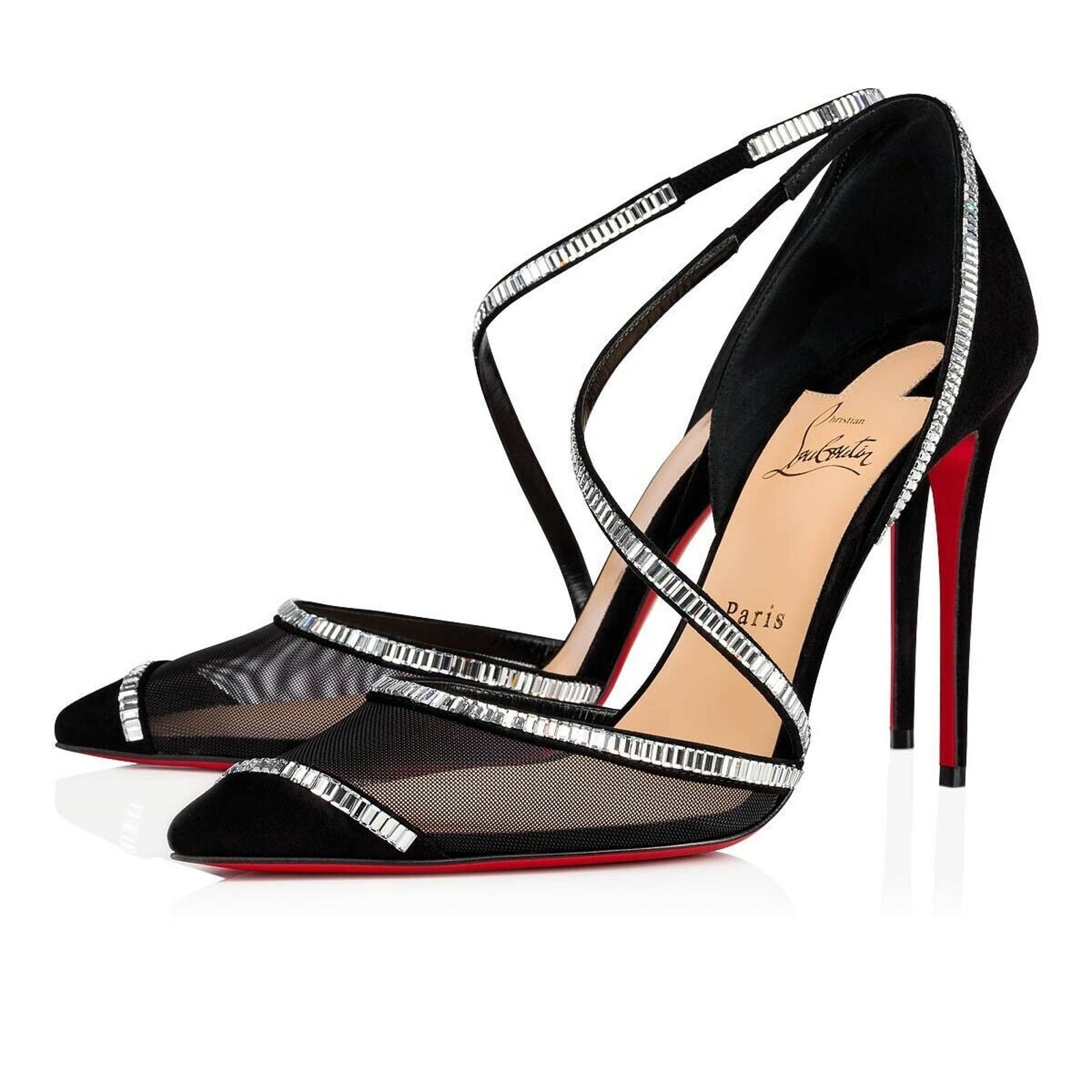 Christian Louboutin Chiara Diams 100 Black Silver Crystal Strap Heel Pump 39 Size US 9 / IT 39 - 1 Thumbnail