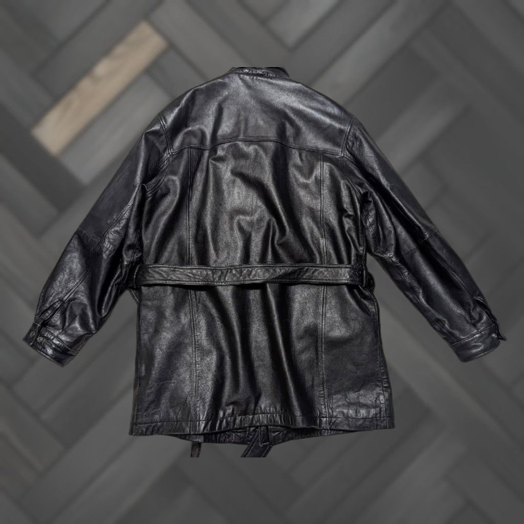 Vintage VINTAGE WILSONS LEATHER Coat LT belted leather black jacket overcoat 1990s Lambskin Mens LT 44-46 36" 24.5" 21" 26.5" zip snap belted Size US L / EU 52-54 / 3 - 1 Thumbnail