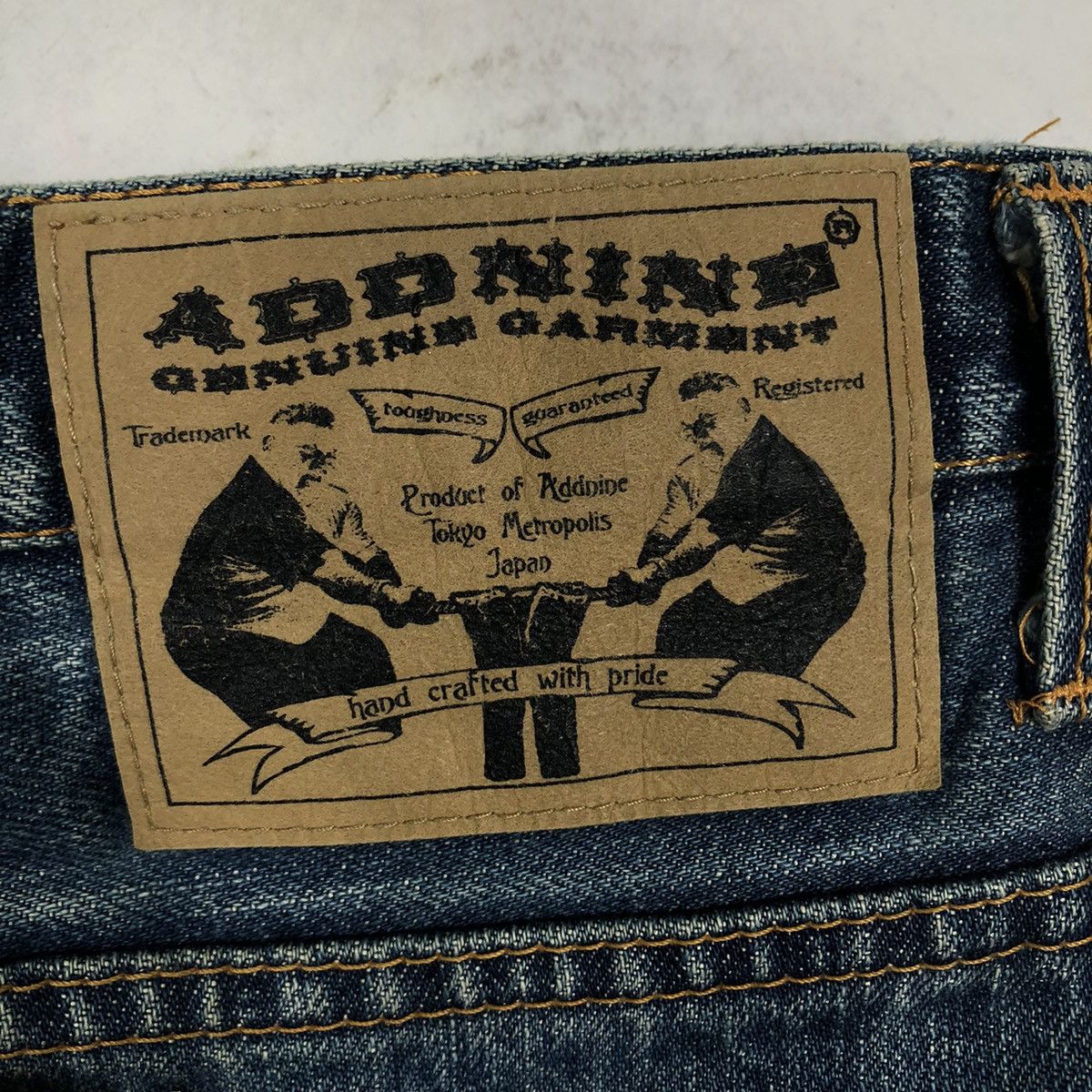 Japanese Brand 🔥Addnine Genuine Garment Denim Jeans Cross Big Logo Pocket Size US 35 - 14 Thumbnail