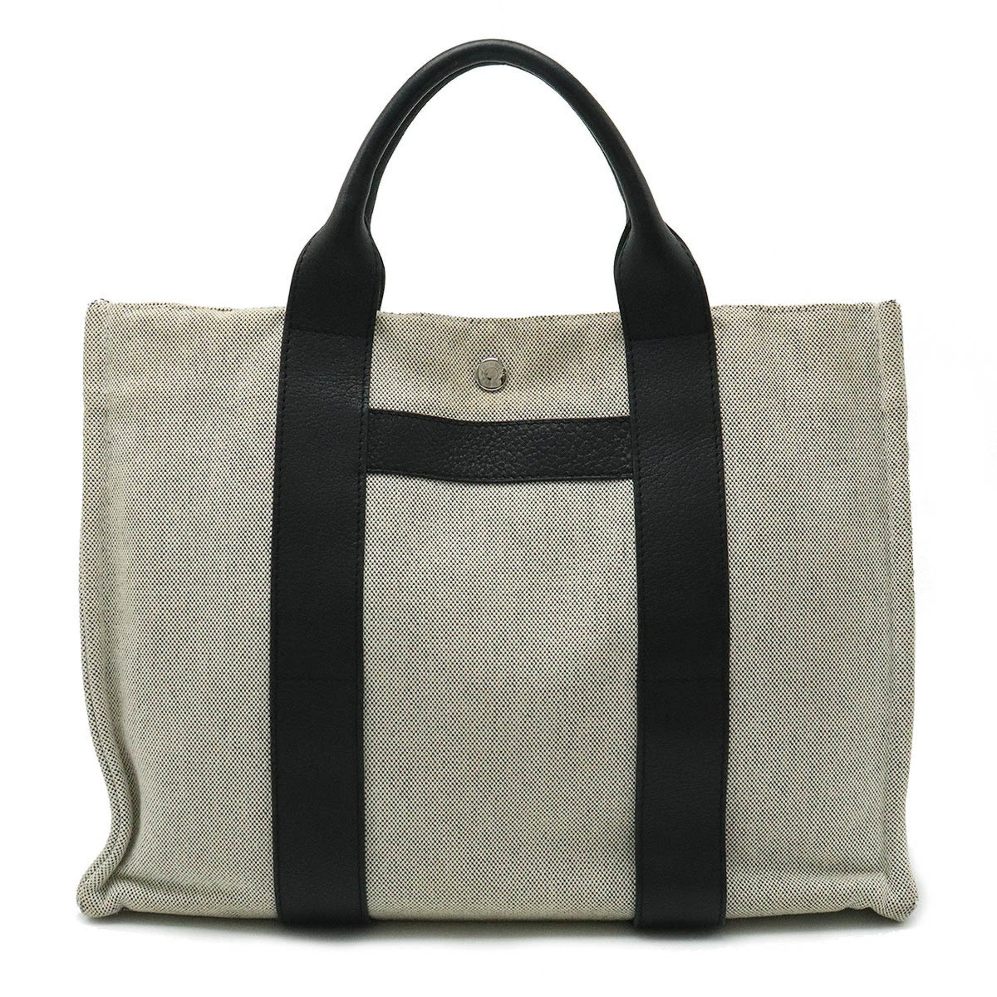 image of Hermes Sac Arne Mm Tote Bag Handbag Toile Ash Canvas Leather Gray Black, Women's