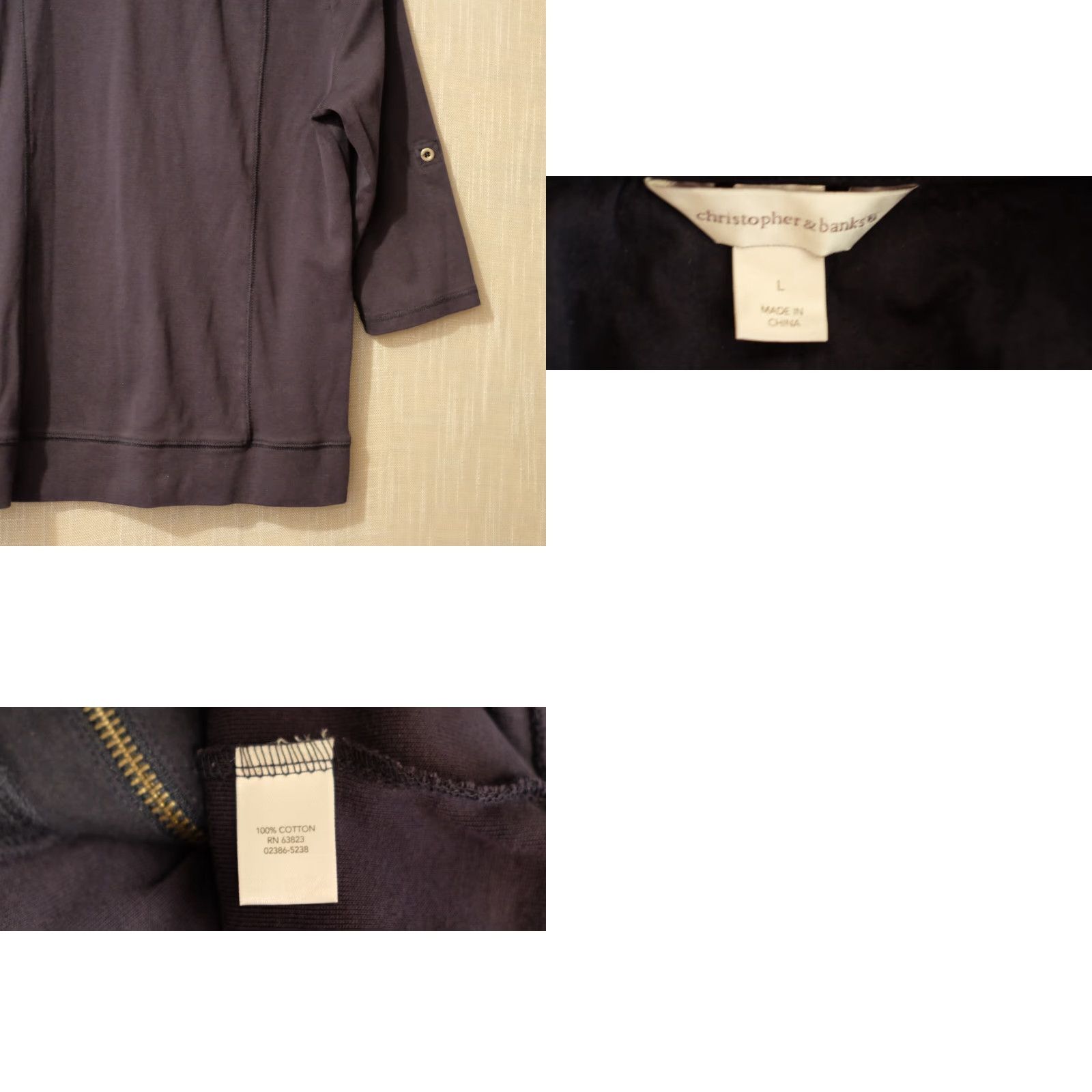 Vintage St John's Bay Full Zip Shirt 3/4 Rolltab Sleeve Navy Pockets Women's L Size L / US 10 / IT 46 - 8 Thumbnail