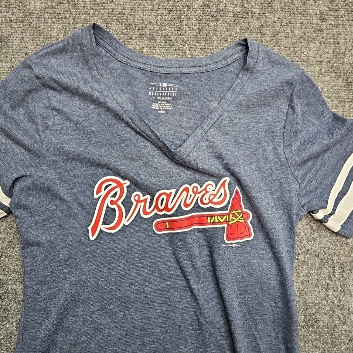 MLB MLB Atlanta Braves T-Shirt Women Small Heather Blue V-Neck Baseball Top MLB Merch Shirt Size S / US 4 / IT 40 - 4 Thumbnail
