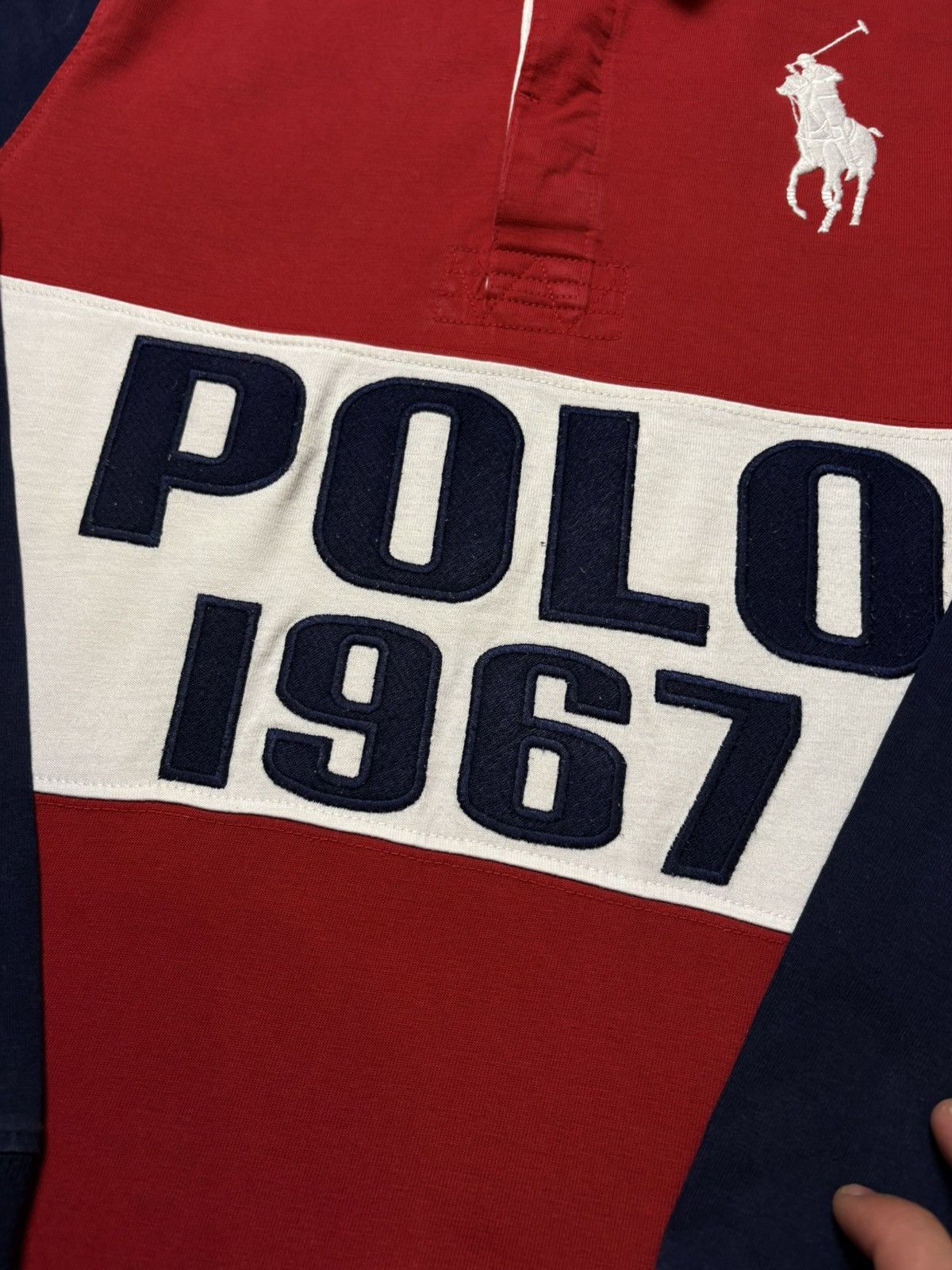 Polo Ralph Lauren × Vintage Ralph Lauren Rugby “POLO 1967” Flag Patch Shirt - Size L Size US L / EU 52-54 / 3 - 4 Thumbnail