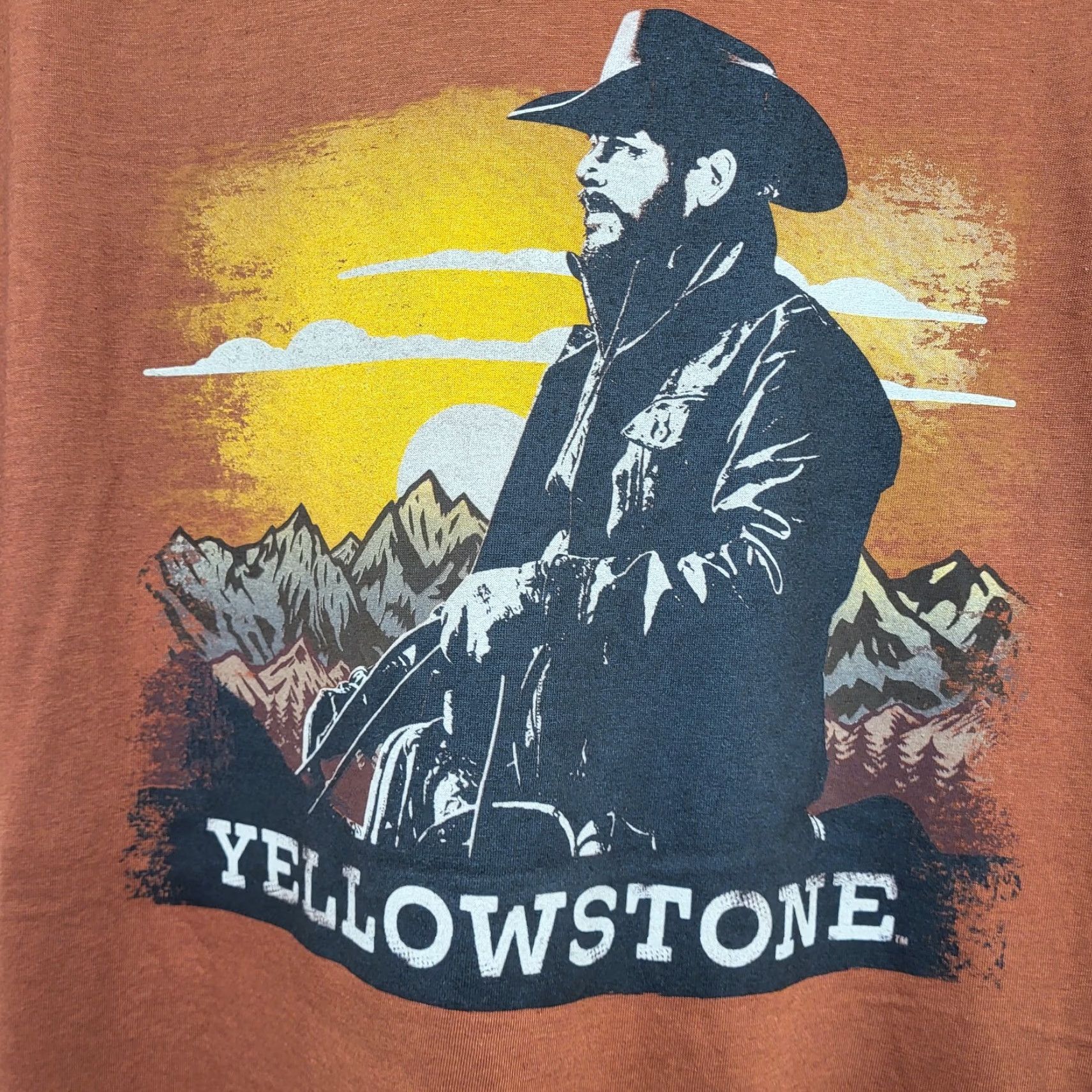 Vintage NWT Yellowstone Unisex T-Shirt Crew Neck Men's 2XLarge Rip Wheeler Montana Rust Orange Graphic Print Size US XXL / EU 58 / 5 - 2 Thumbnail