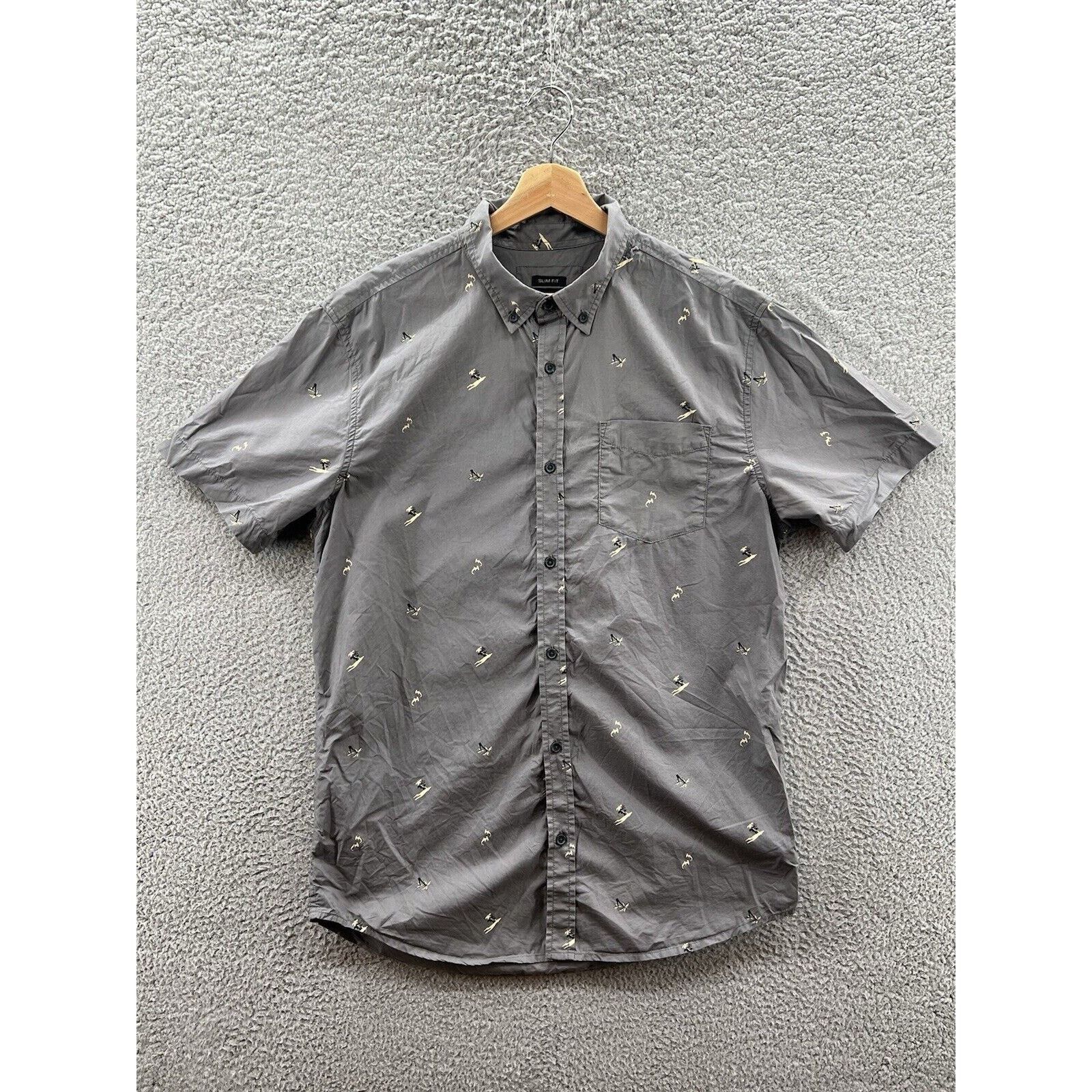 Prana prAna BRODERICK Slim Shirt Gray Shark Palm Tree AOP Organic Size US L / EU 52-54 / 3 - 1 Thumbnail