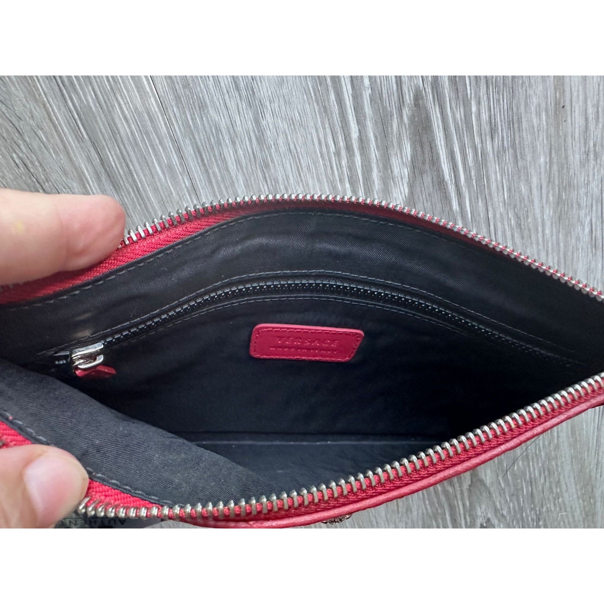 Versace Versace Large Red Logo Print Leather Wristlet Clutch Size ONE SIZE - 10 Thumbnail