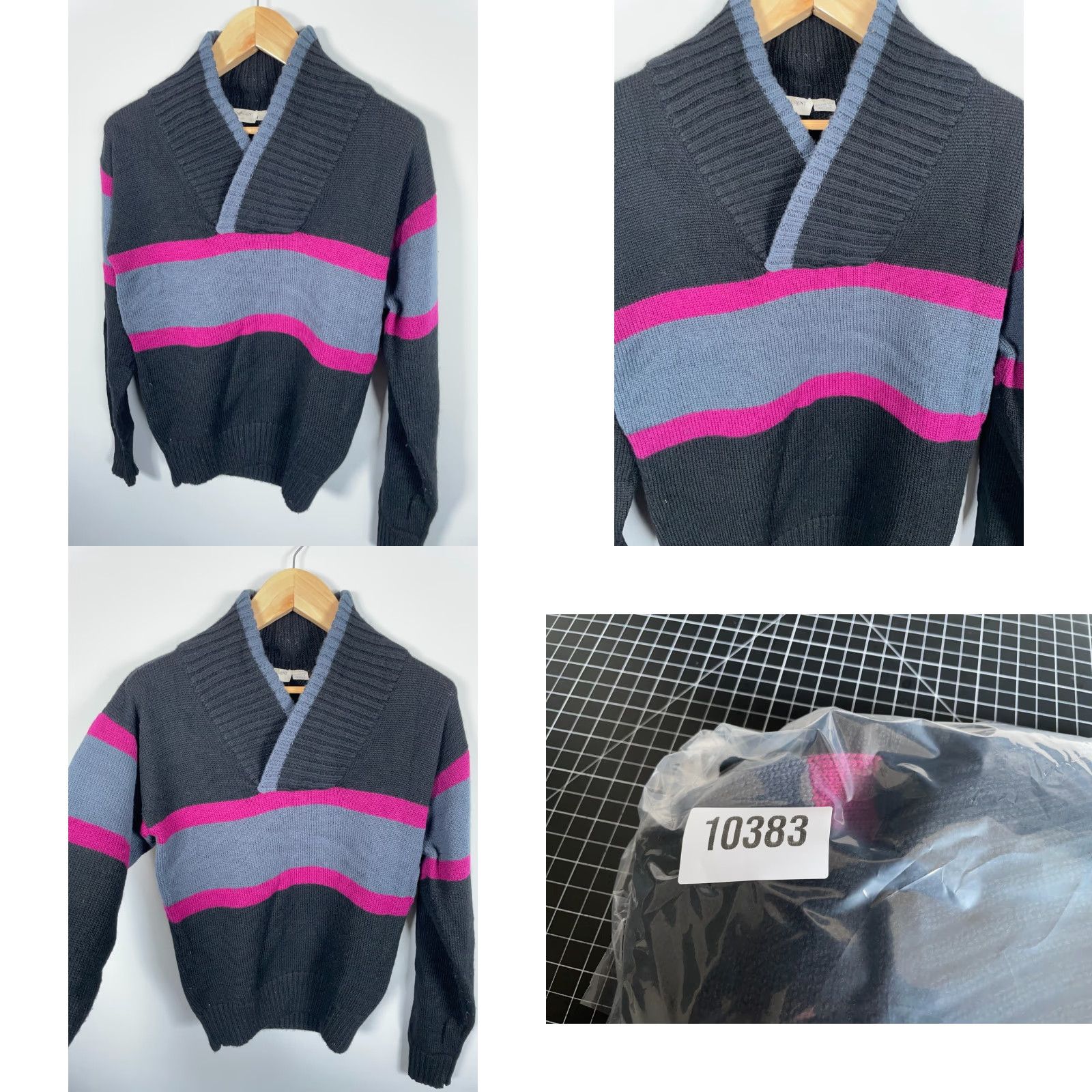 Yves Saint Laurent VINTAGE Saint Laurent Wool Shawl Collar Sweater 80s Men Small Black Pink Striped Knit Pullover Casual Mens Size US S / EU 44-46 / 1 - 9 Thumbnail
