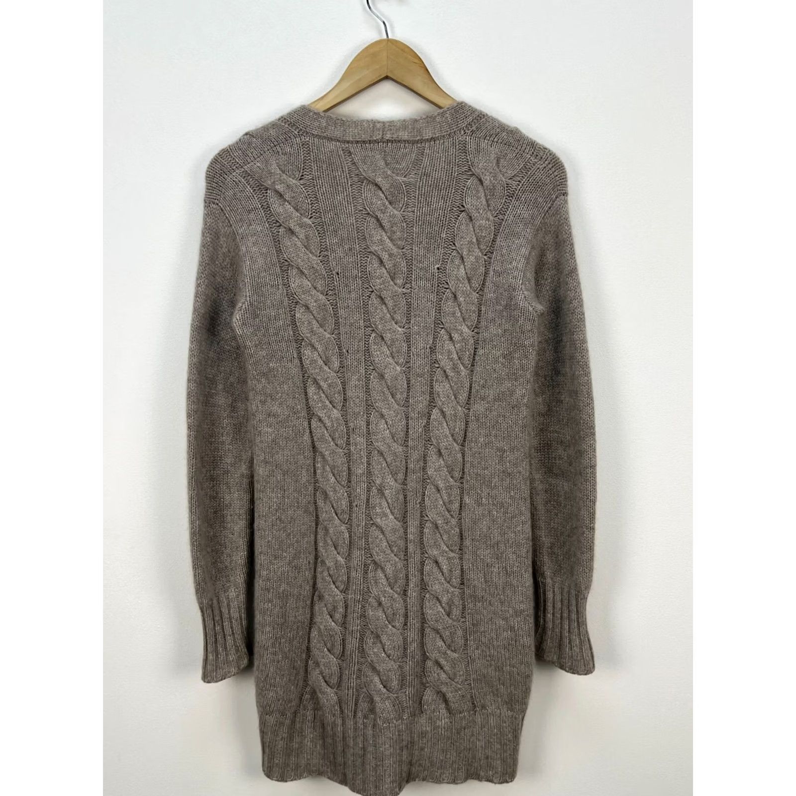 Vintage Iris Von Arnim Sweater Cardigan Women S Cashmere Cable-Knit Knit Long Sleeve Casual Fall Winter Beige Some brown Size S / US 4 / IT 40 - 3 Thumbnail
