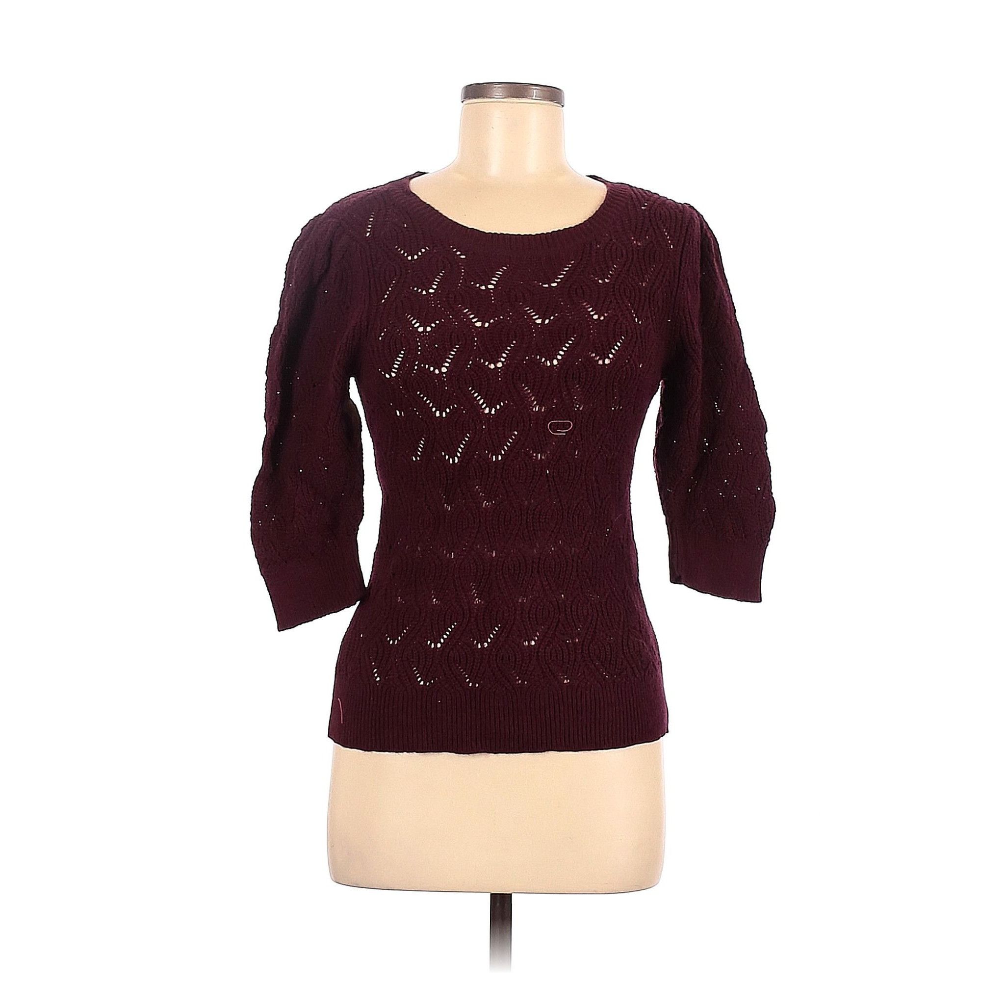 Ann Taylor Ann Taylor LOFT Outlet Burgundy Knitted 3/4 Sleeve Pullover Size M / US 6-8 / IT 42-44 - 1 Thumbnail
