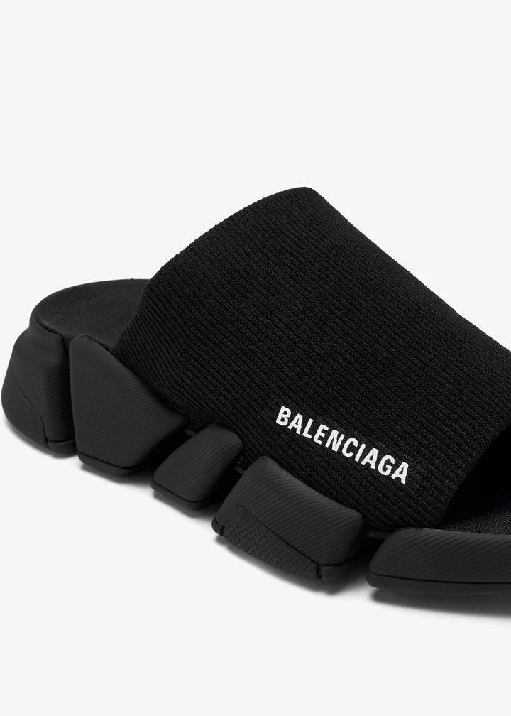 Balenciaga o1s1wg110126 Speed 2.0 Recycled Knit Slide Sandals in Black Size US 8 / IT 38 - 2 Thumbnail