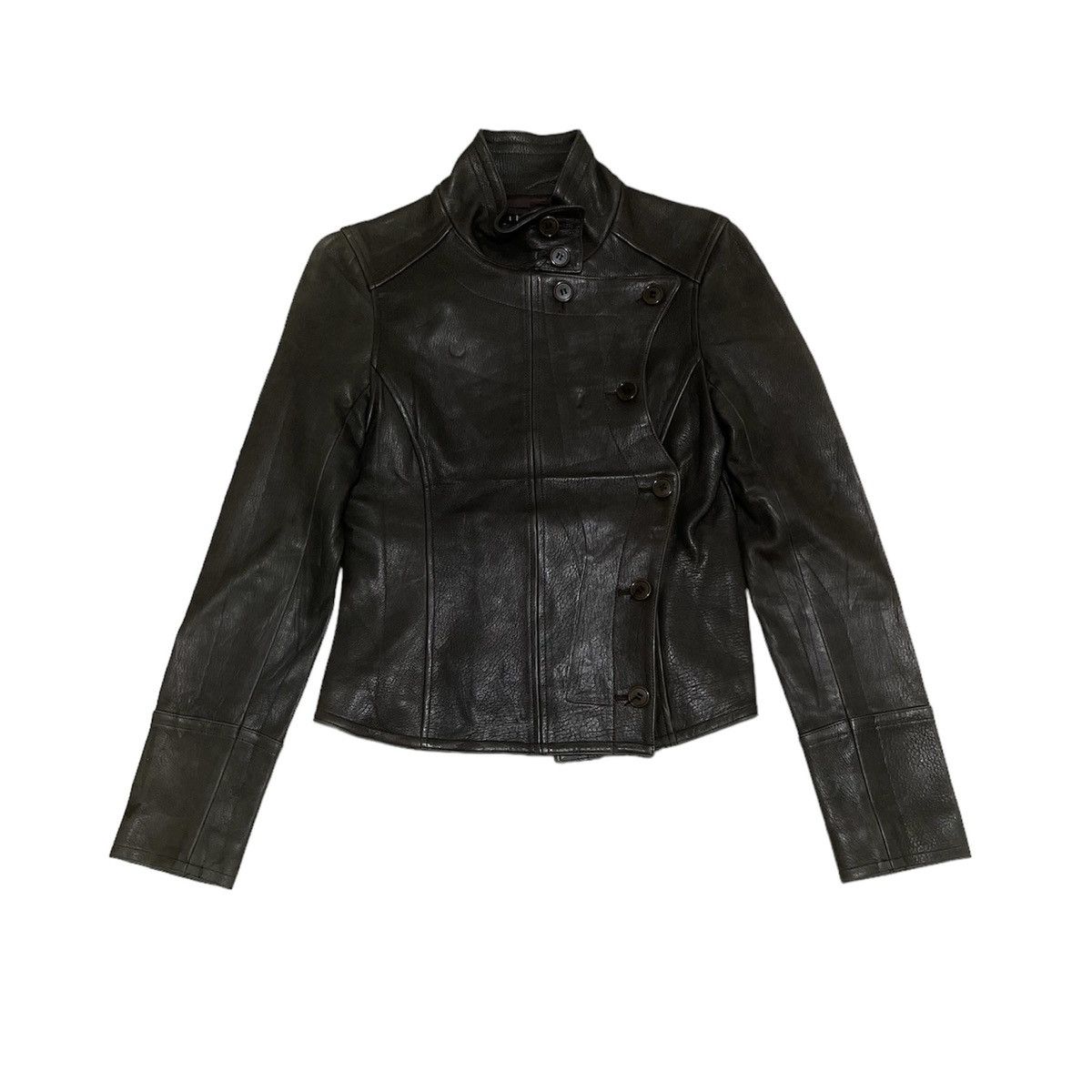 Pre-owned If Six Was Nine X Le Grande Bleu L G B Assymetrical Button Leather Jacket In Brown