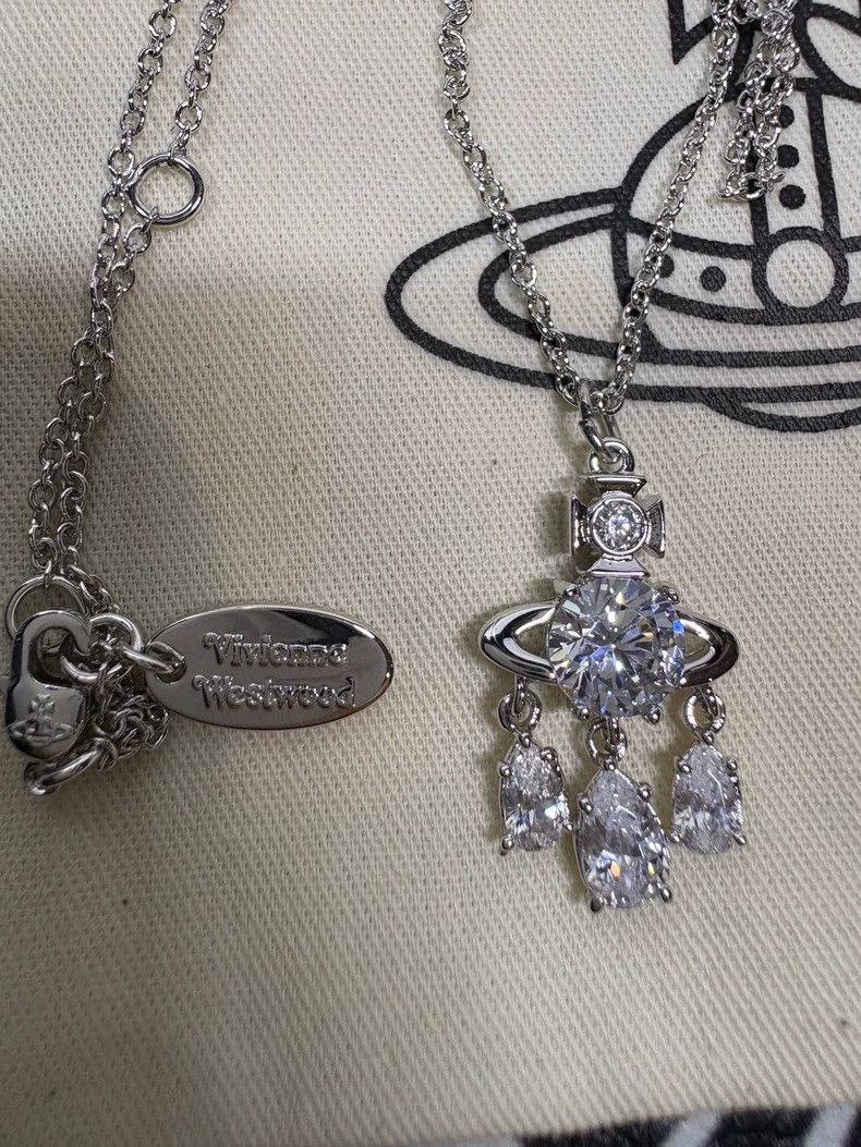 Vivienne Westwood Vivienne Westwood Saturn-shaped three diamond pendant meta Size ONE SIZE - 3 Thumbnail