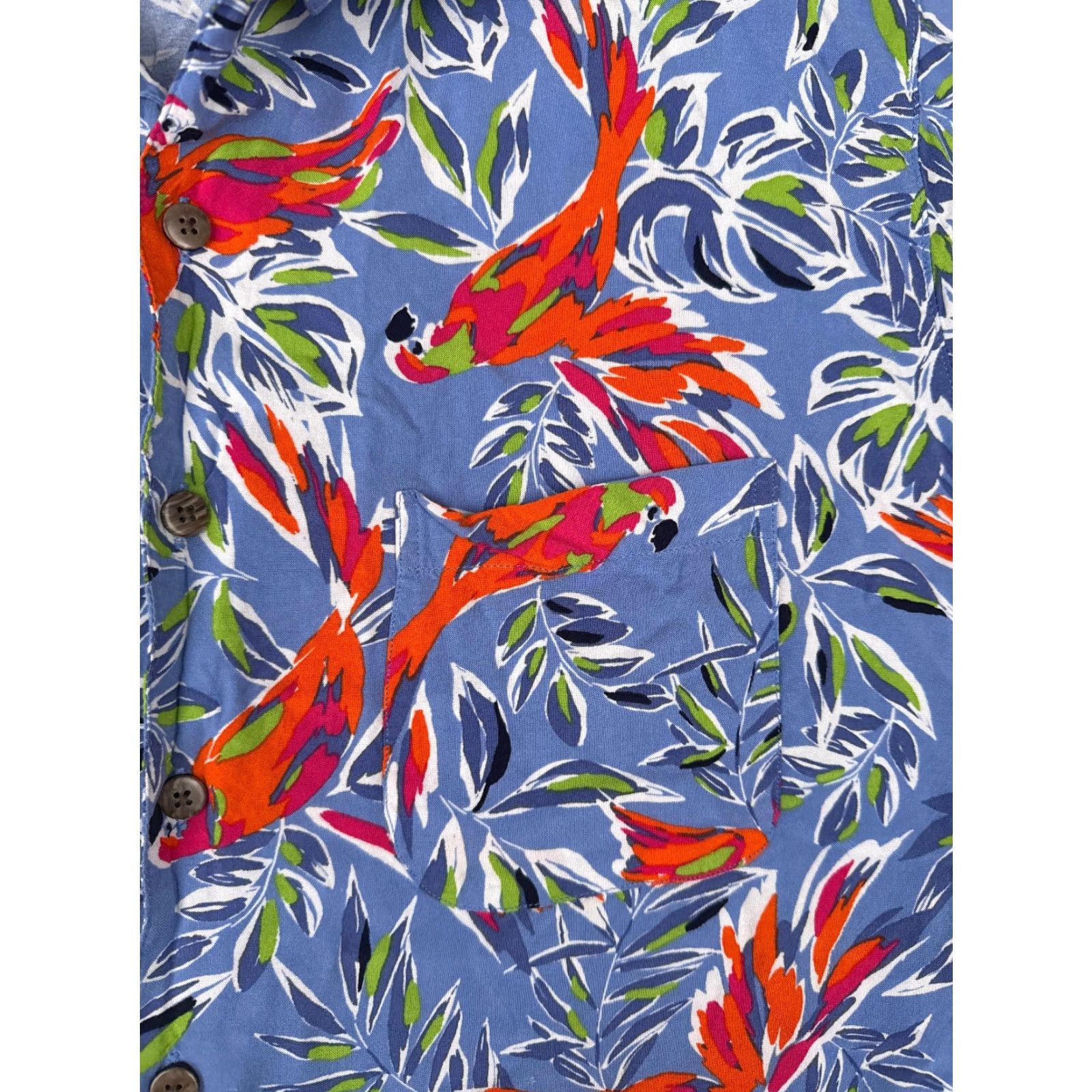 George George Shirt Adult Large Blue Floral Parrot Button Up Hawaiian 100% Rayon Mens Size US L / EU 52-54 / 3 - 6 Thumbnail