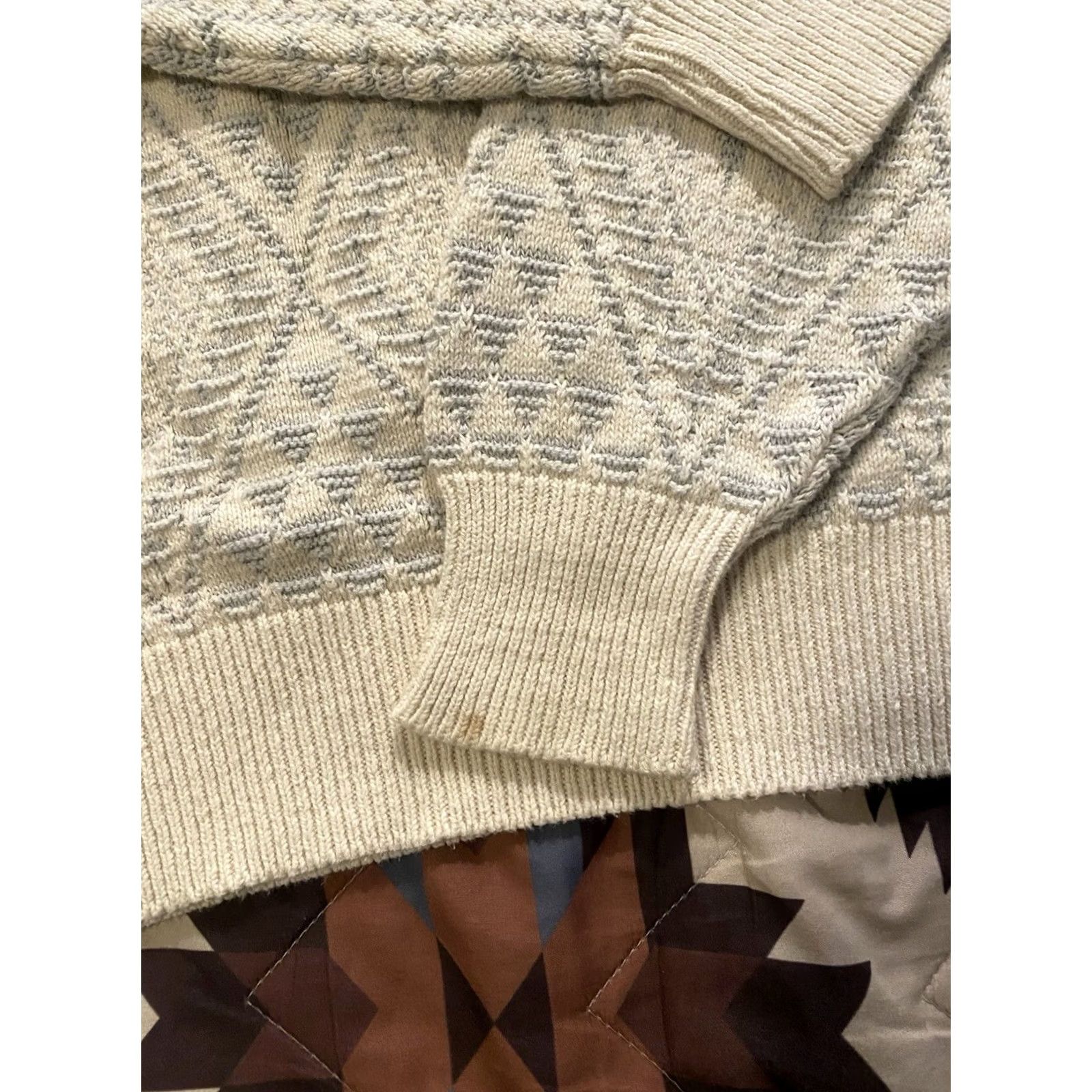Vintage VINTAGE Private Club 100% Cotton Chunky-Knit Sweater Mens Size L Crew Neck Long Sleeve Ivory Geometric 90s USA Pullover Classic Warmth Size US L / EU 52-54 / 3 - 8 Thumbnail