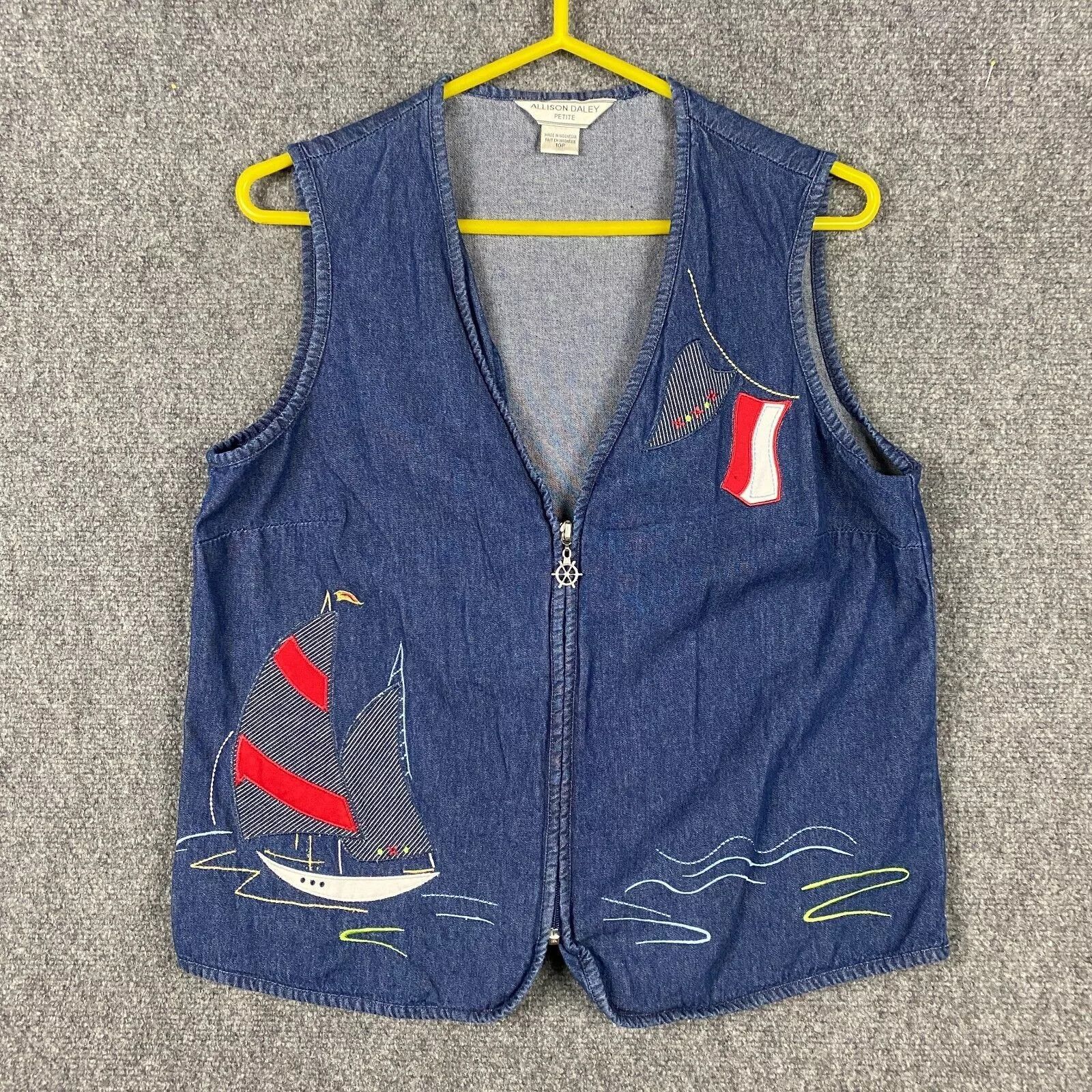 Other Allison Daley Vest 10P Petite Women's Full Zip Embroidered Size L / US 10 / IT 46 - 1 Thumbnail