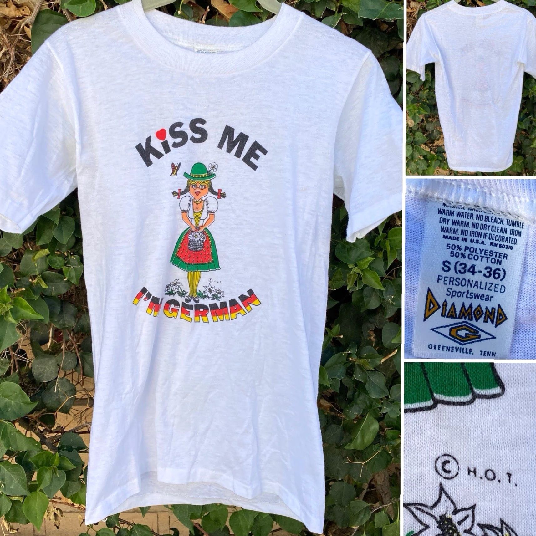 Vintage VINTAGE Kiss Me I’m German T Shirt Diamond Tag Size S White 34–36 USA Made Tee Mens Graphic Tee 1970s 1980s Decade 70s 80s Size US S / EU 44-46 / 1 - 2 Thumbnail