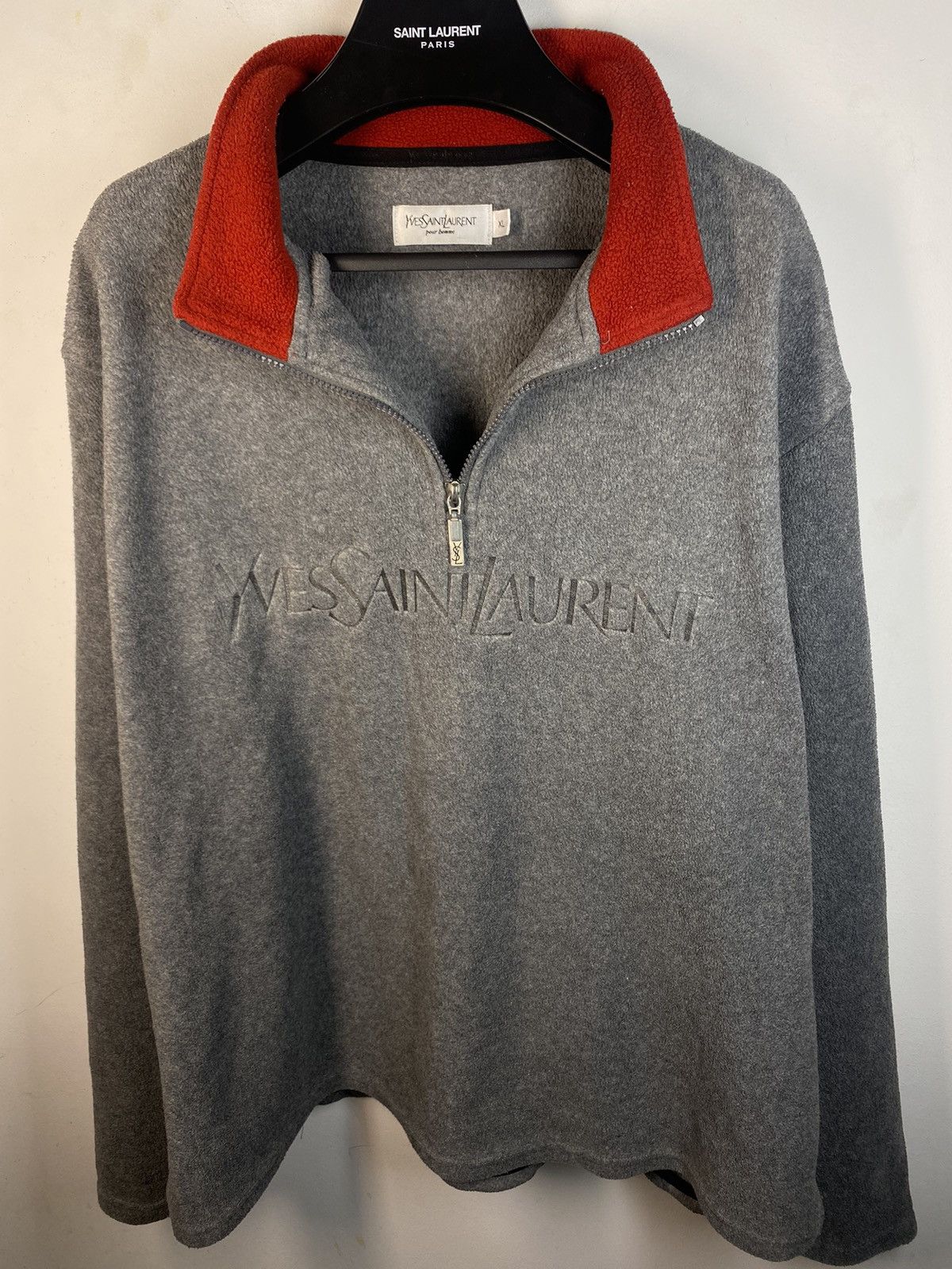Yves Saint Laurent Fleece YSL Sweatshirt 1/4 Quarter Zip Logo Vintage Sweater Size US XL / EU 56 / 4 - 15 Thumbnail