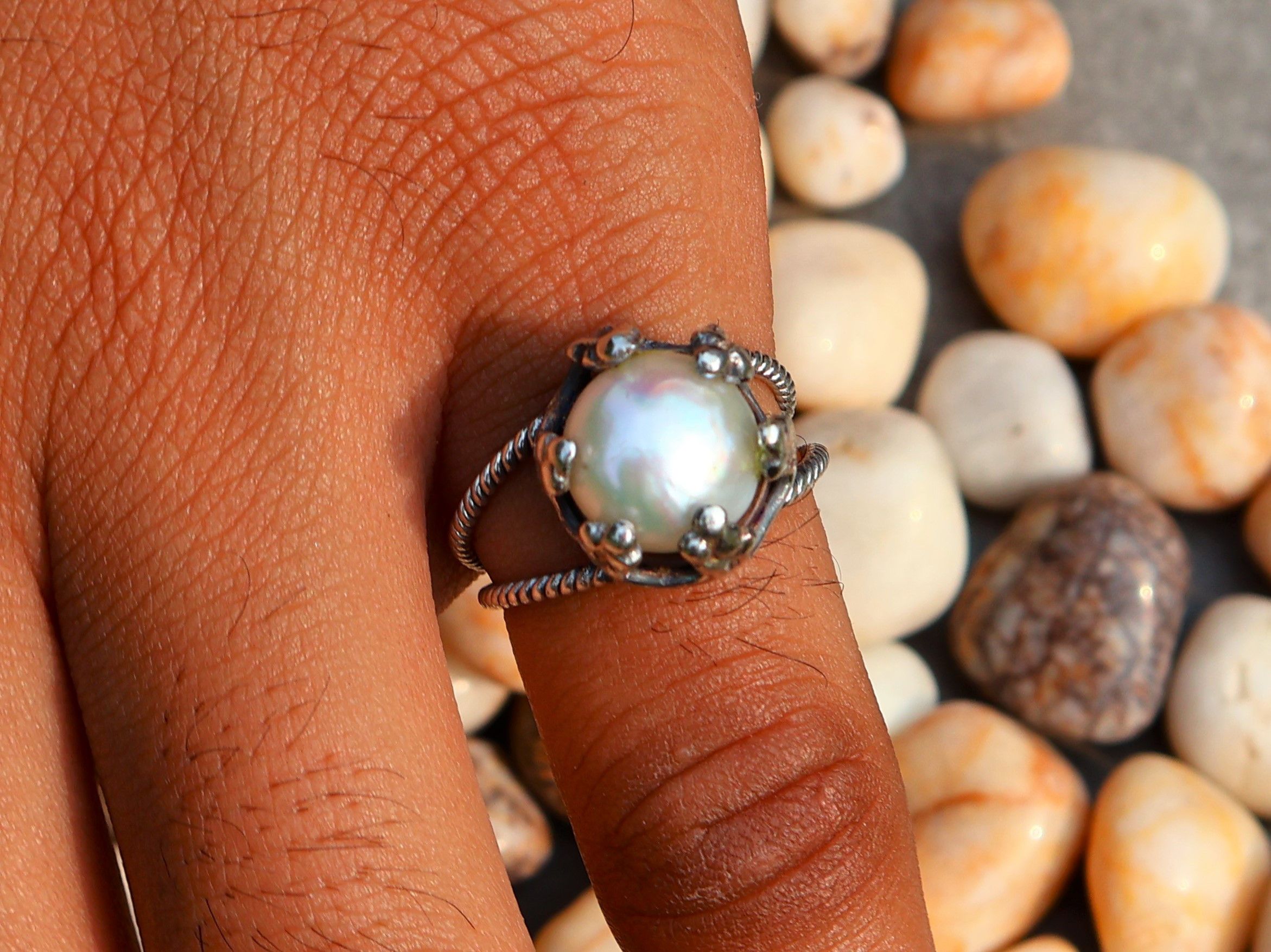 Handmade Pearl Ring, Handmade Women Ring, 925 Sterling Silver Jewelry Size ONE SIZE - 7 Thumbnail