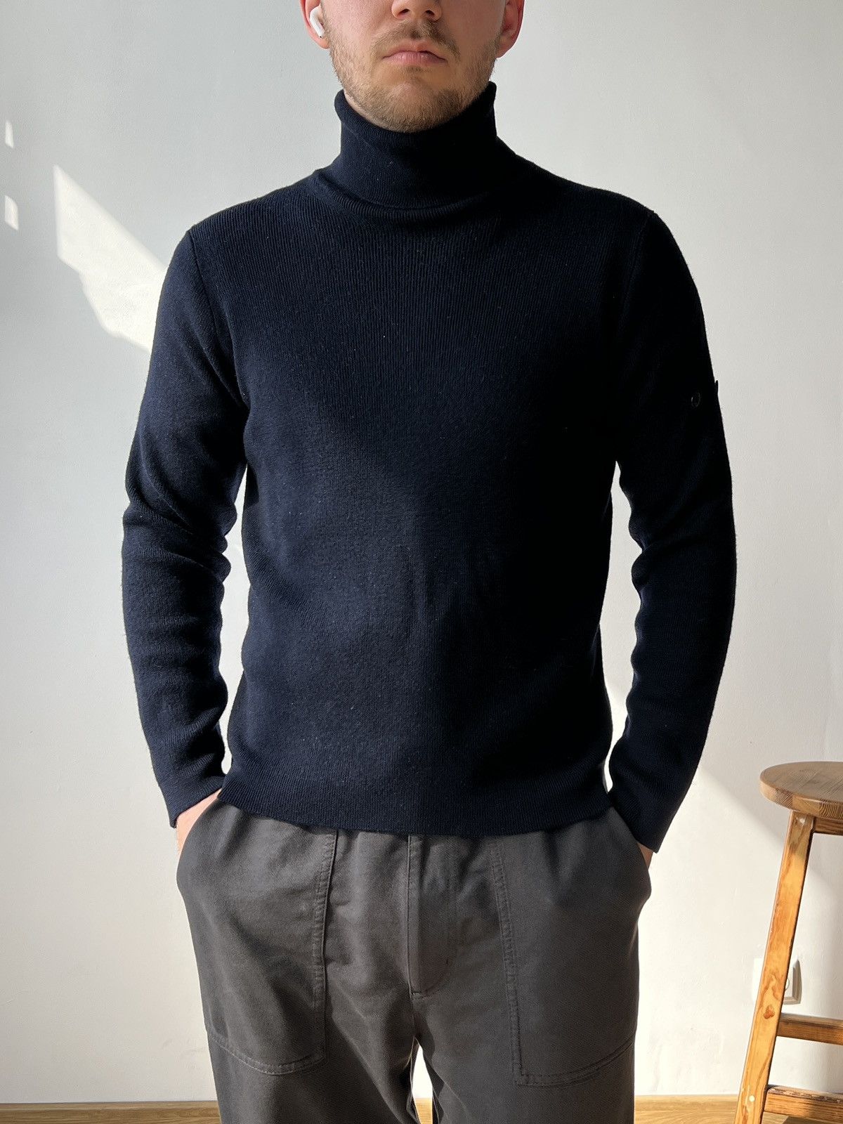 Stone Island Vintage Stone Island Wool Navy Turtle Neck Sweater XXLfits M Size US M / EU 48-50 / 2 - 2 Thumbnail