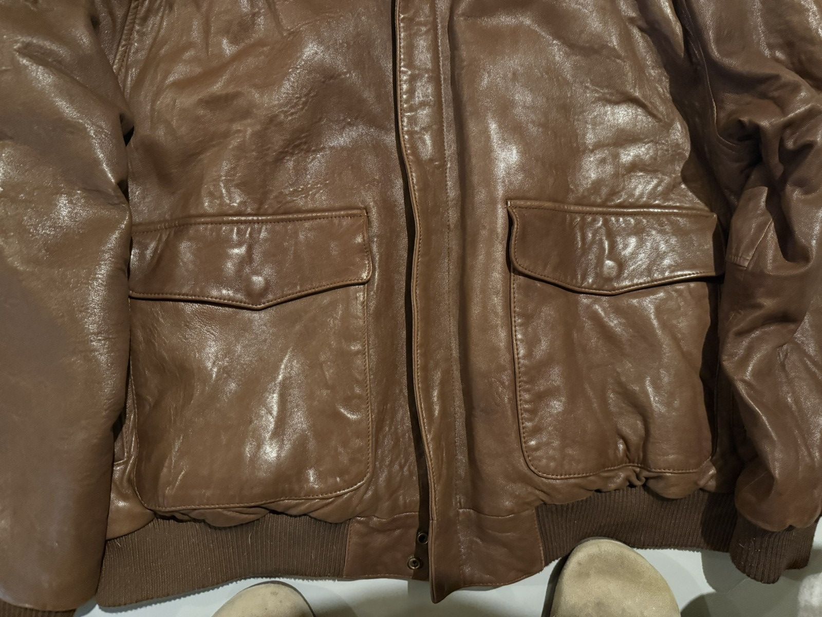 Orvis Vintage 90s Orvis Genuine Leather A-2 Bomber Style Jacket XL Size US XL / EU 56 / 4 - 3 Thumbnail