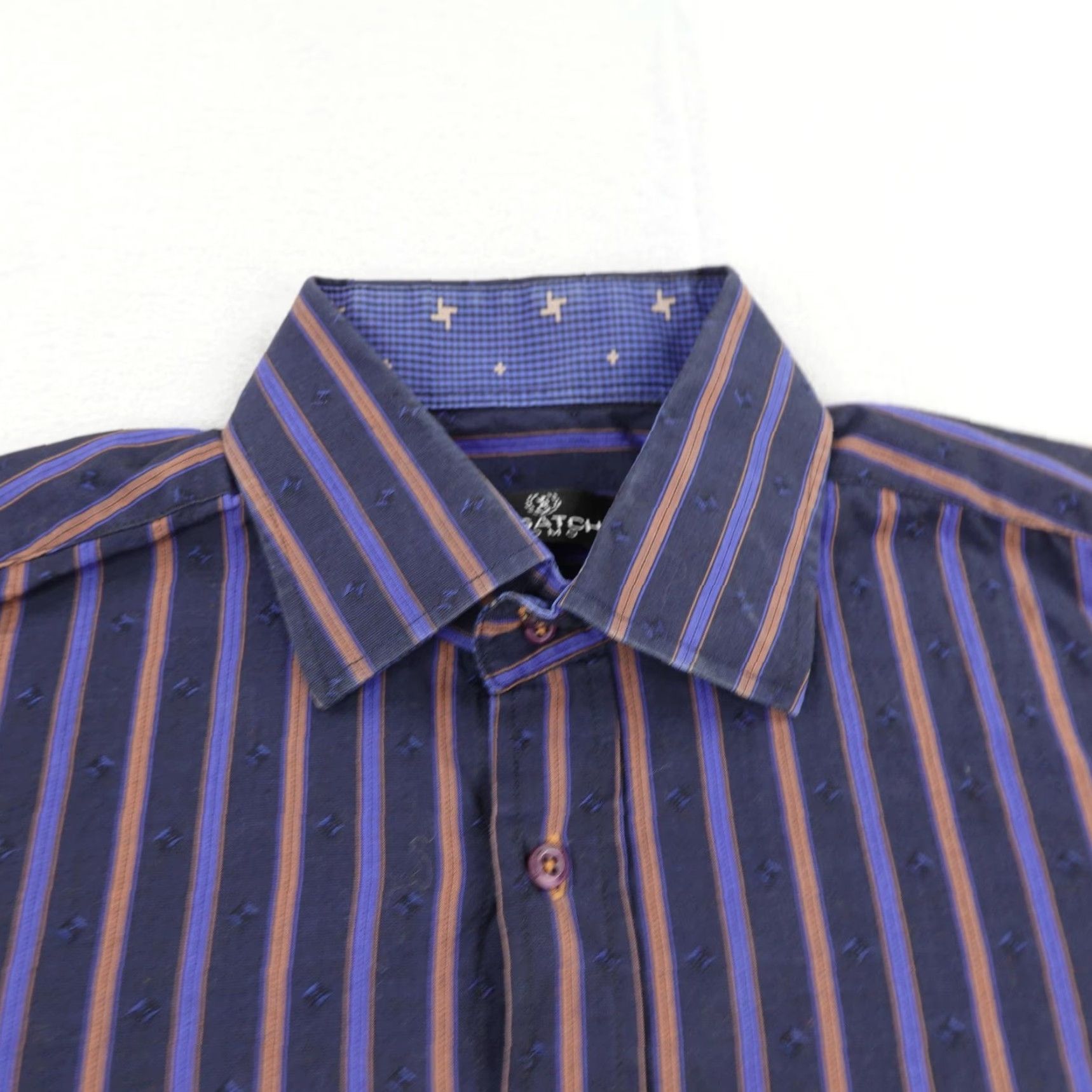 BUGATCHI Bugatchi Uomo Shirt Mens Large Striped Blue Brown Flip Cuffs Button Long Sleeve Size US L / EU 52-54 / 3 - 2 Thumbnail