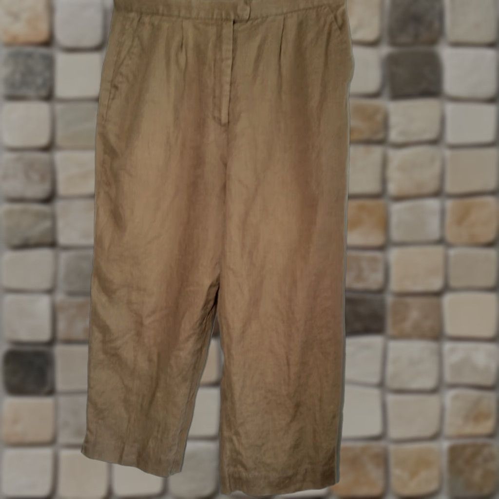 J Brand VINTAGE R Brand Linen Pants Womens Size 12 Cropped Pleated Beige Classic Lagenlook Size 34" / US 12 / IT 48 - 1 Thumbnail