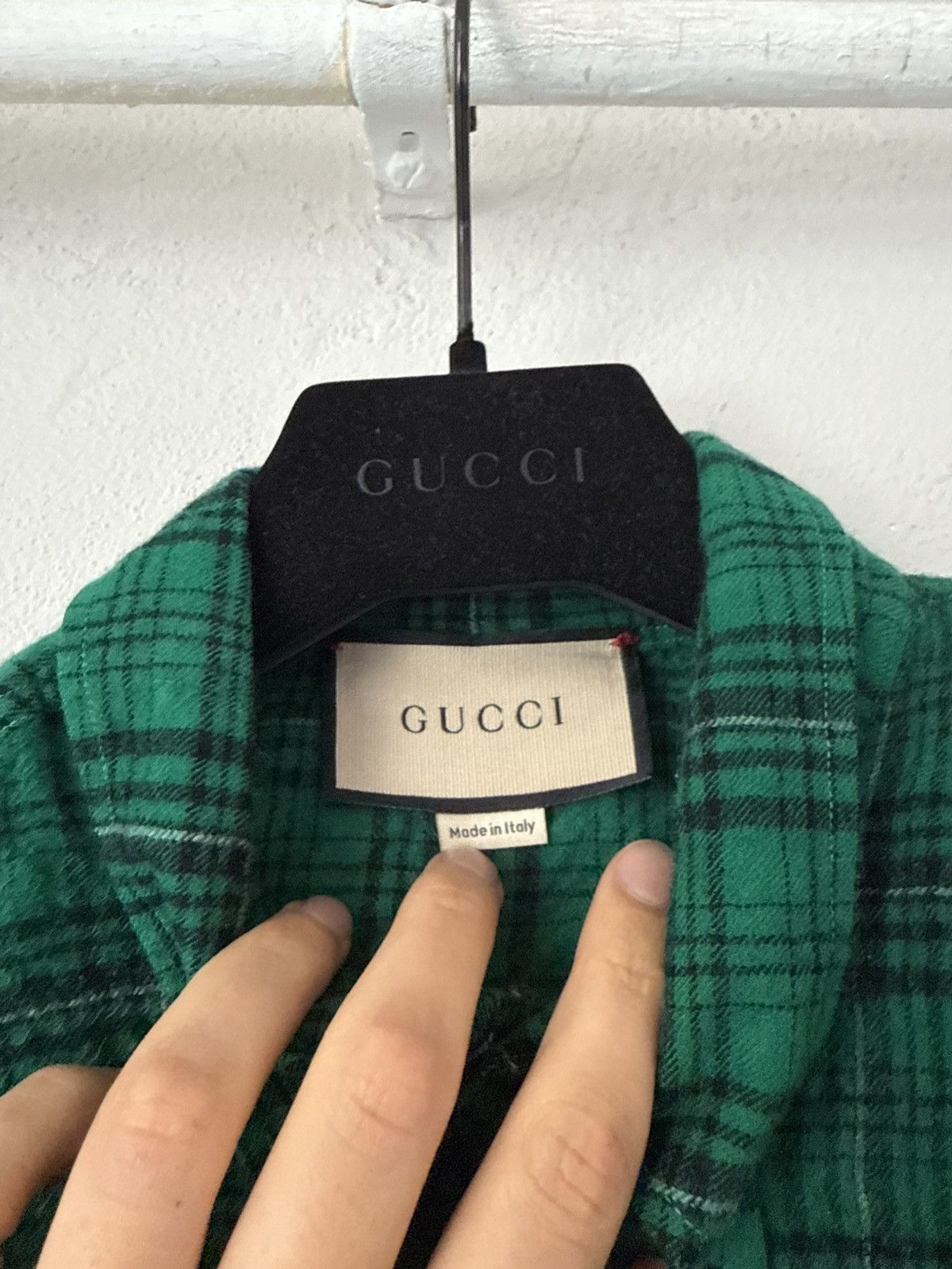 Gucci Green Wool Flannel Shirt with Embroidered Rocking Horse Size US M / EU 48-50 / 2 - 7 Thumbnail