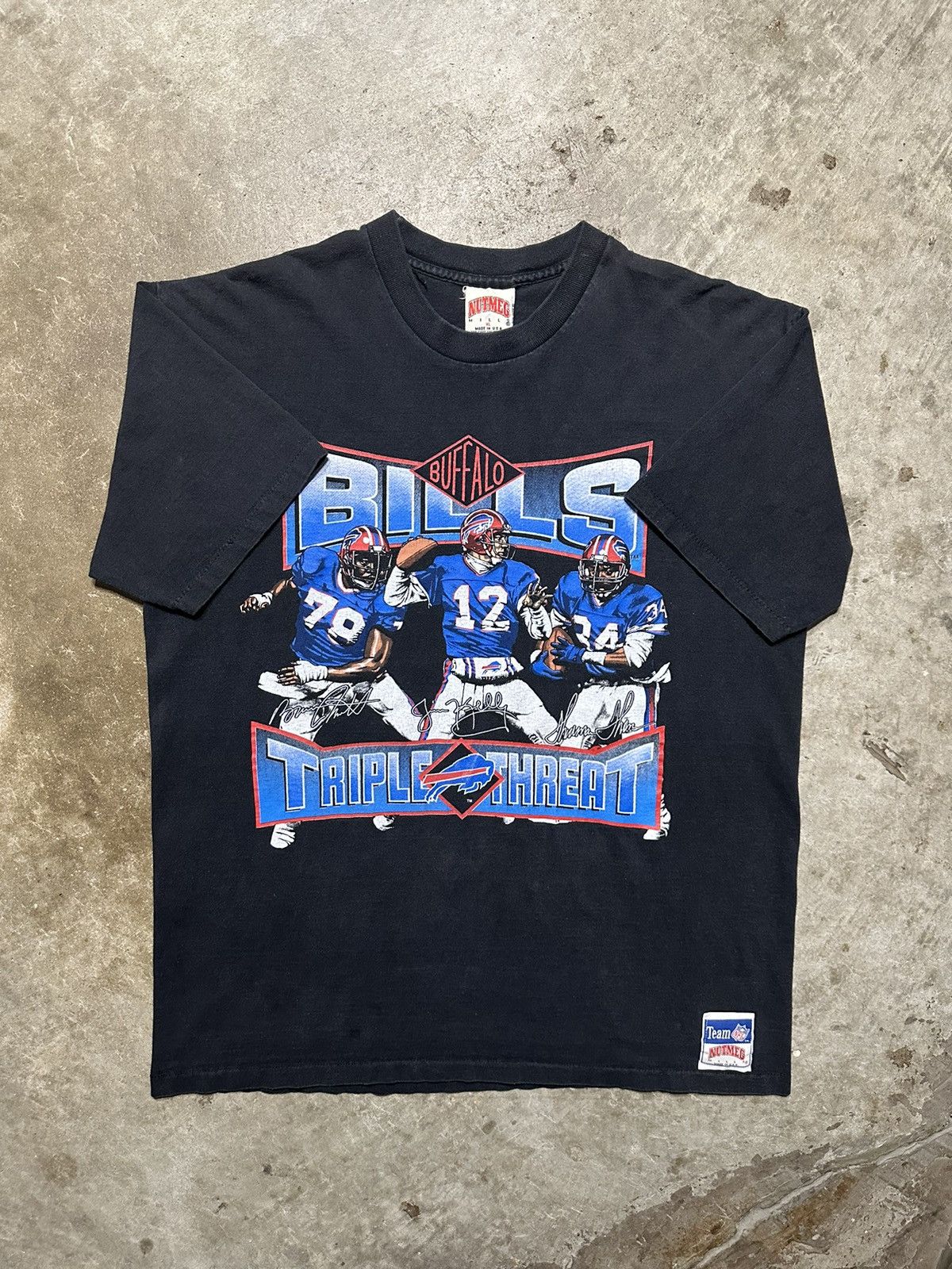 Vintage Vintage Buffalo Bills Triple Threat 90s Caricature Tee Shirt ...