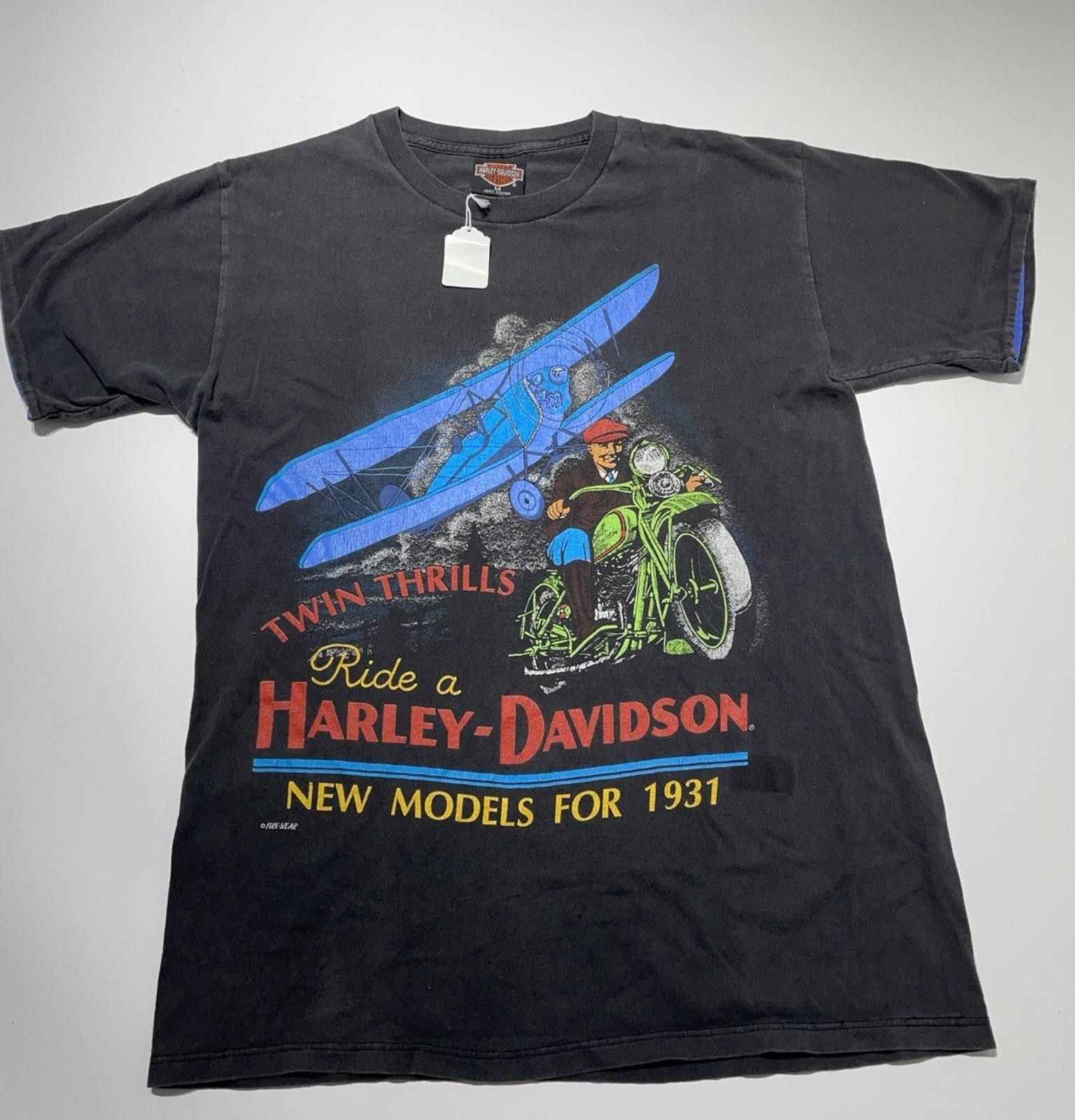 Harley Davidson Vintage 80s Harley Davidson Twin Thrills T Shirt Art Style M Size US M / EU 48-50 / 2 - 1 Thumbnail