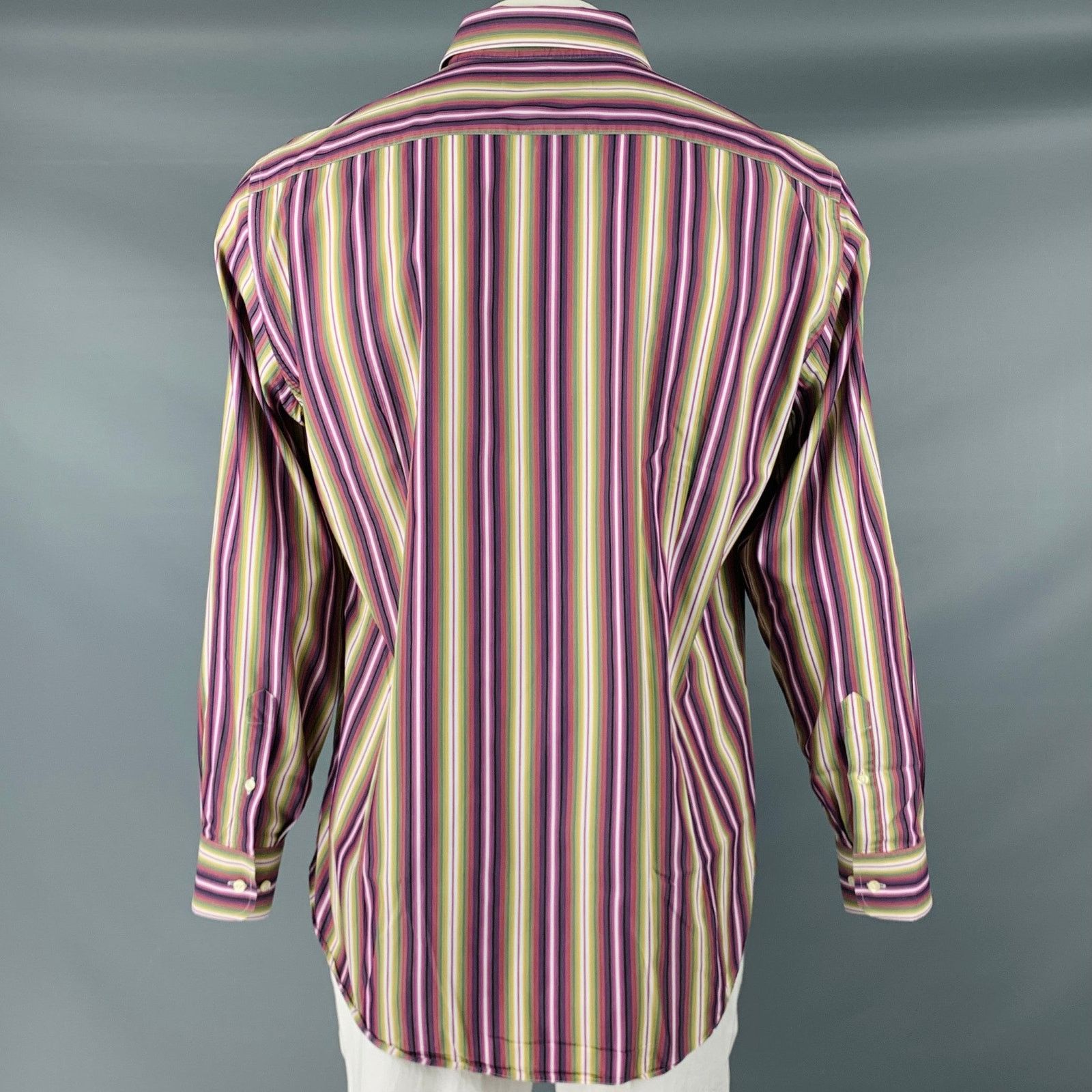 Etro ETRO Purple Green Stripe Cotton Button Up Long Sleeve Shirt Size US XL / EU 56 / 4 - 4 Thumbnail