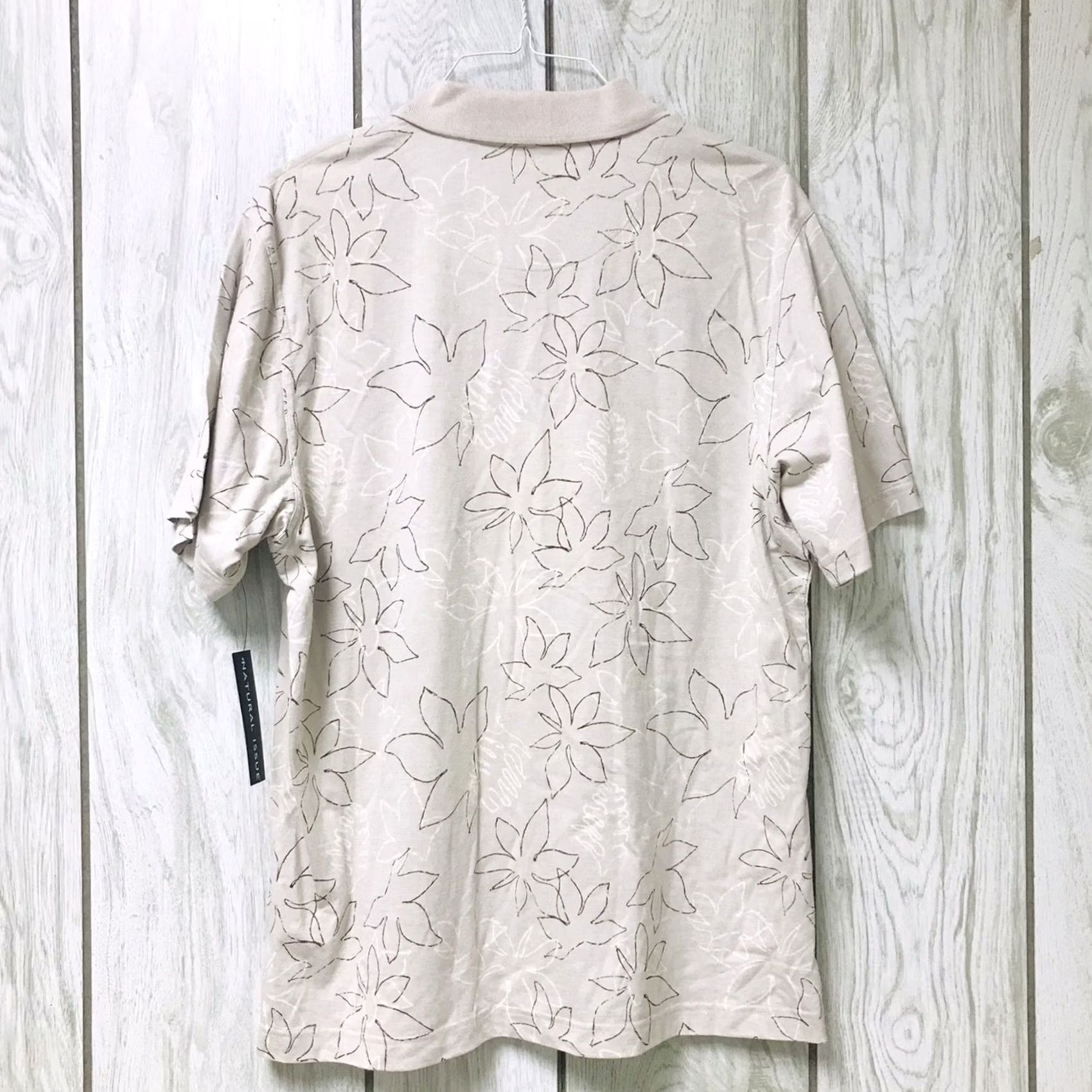 Vintage Natural Issue Men Silver Lining Leaf Flower Floral Tropical Hawaiian Knit Polo Shirt L Size US L / EU 52-54 / 3 - 2 Thumbnail