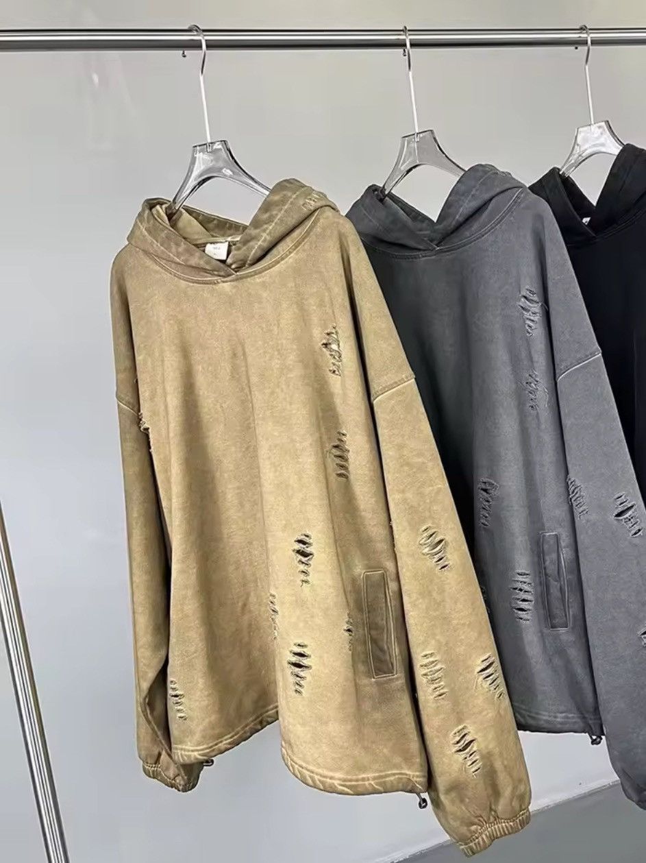 Designer Oversize Washed Y2k Ripped Holes Hoodie Sweatshirt Size US L / EU 52-54 / 3 - 2 Thumbnail