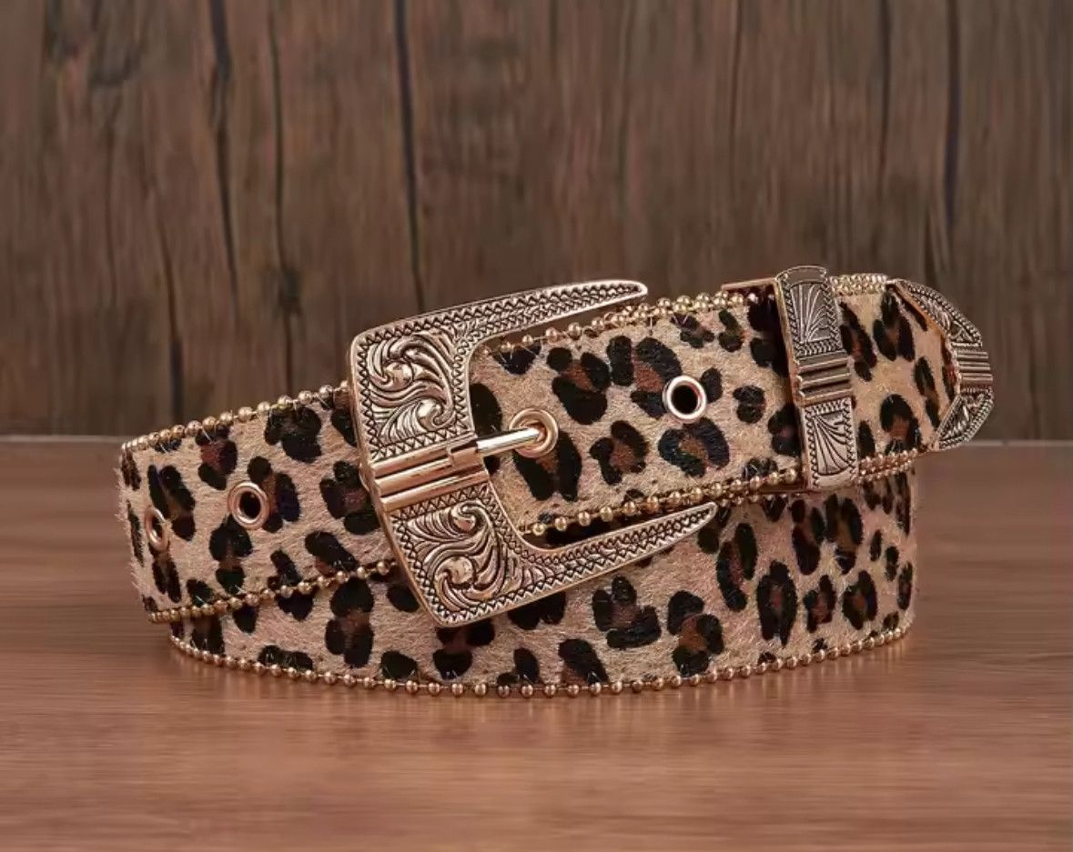 Japanese Brand Trendy Gothic Punk Leopard Cheetah Skin Pattern Buckle Belt Size 34 - 1 Thumbnail