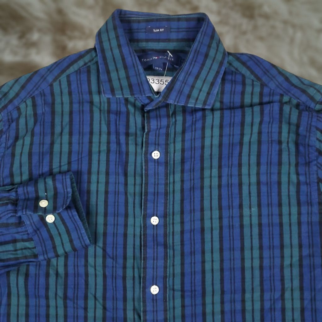 Tommy Hilfiger Tommy Hilfiger Shirt Mens 15.5 Blue Plaid Dress Button Up Long Sleeve Size 40R - 1 Thumbnail