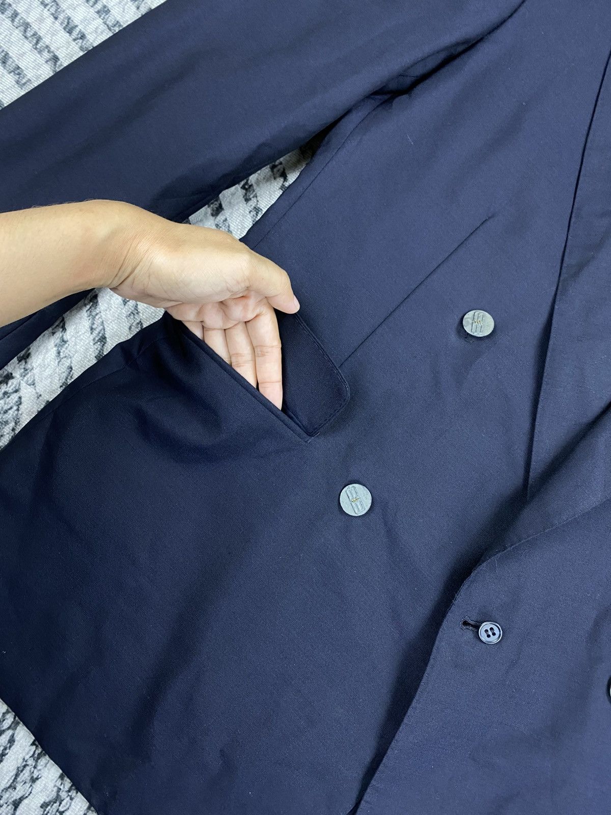 Balenciaga Vintage Balenciaga Paris Navy Double Breasted Suit Jacket Size US M / EU 48-50 / 2 - 6 Thumbnail
