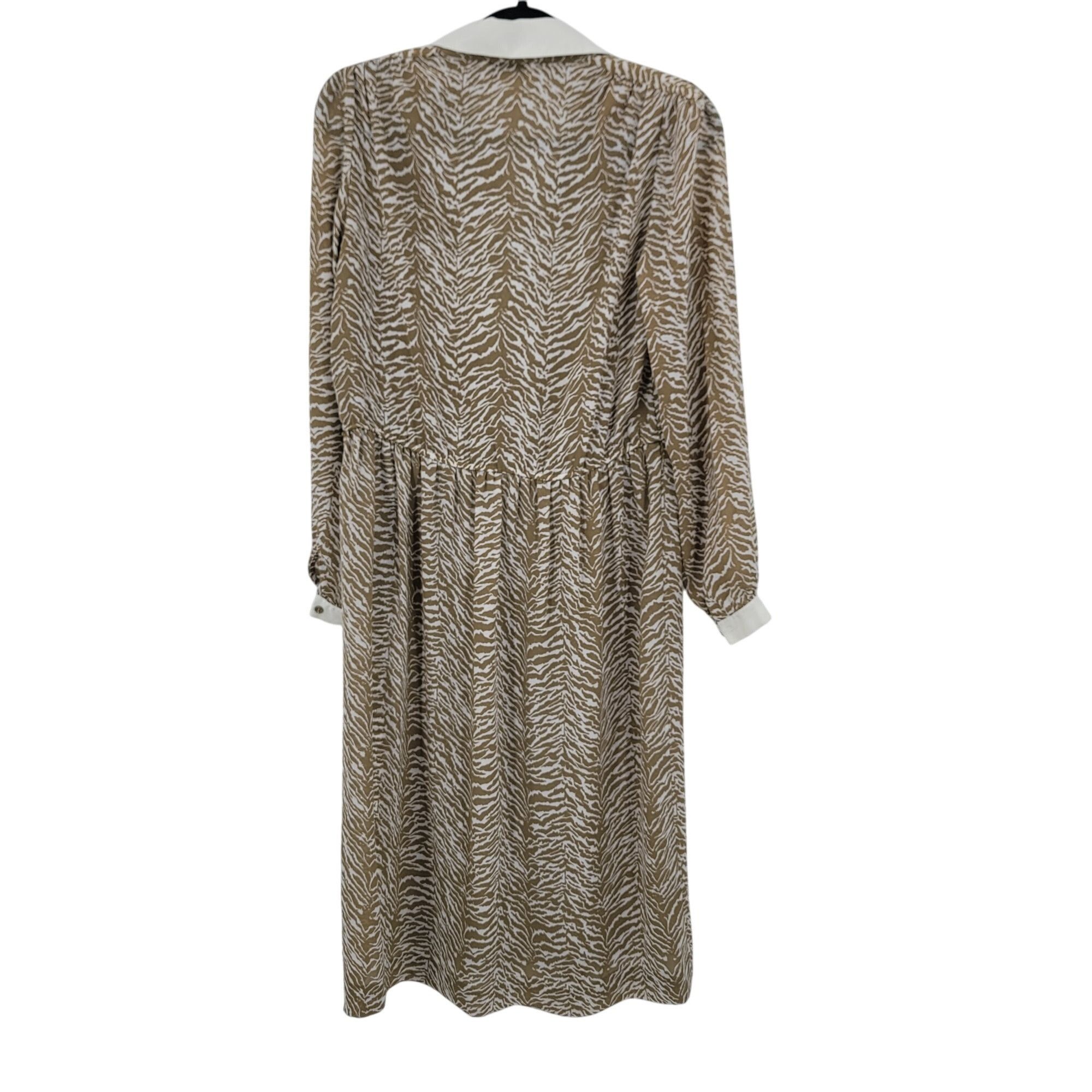 Vintage Vtg 70s Tan Zebra Long Sleeve Collared Midi Dress Sz S Sheer Size S / US 4 / IT 40 - 7 Thumbnail
