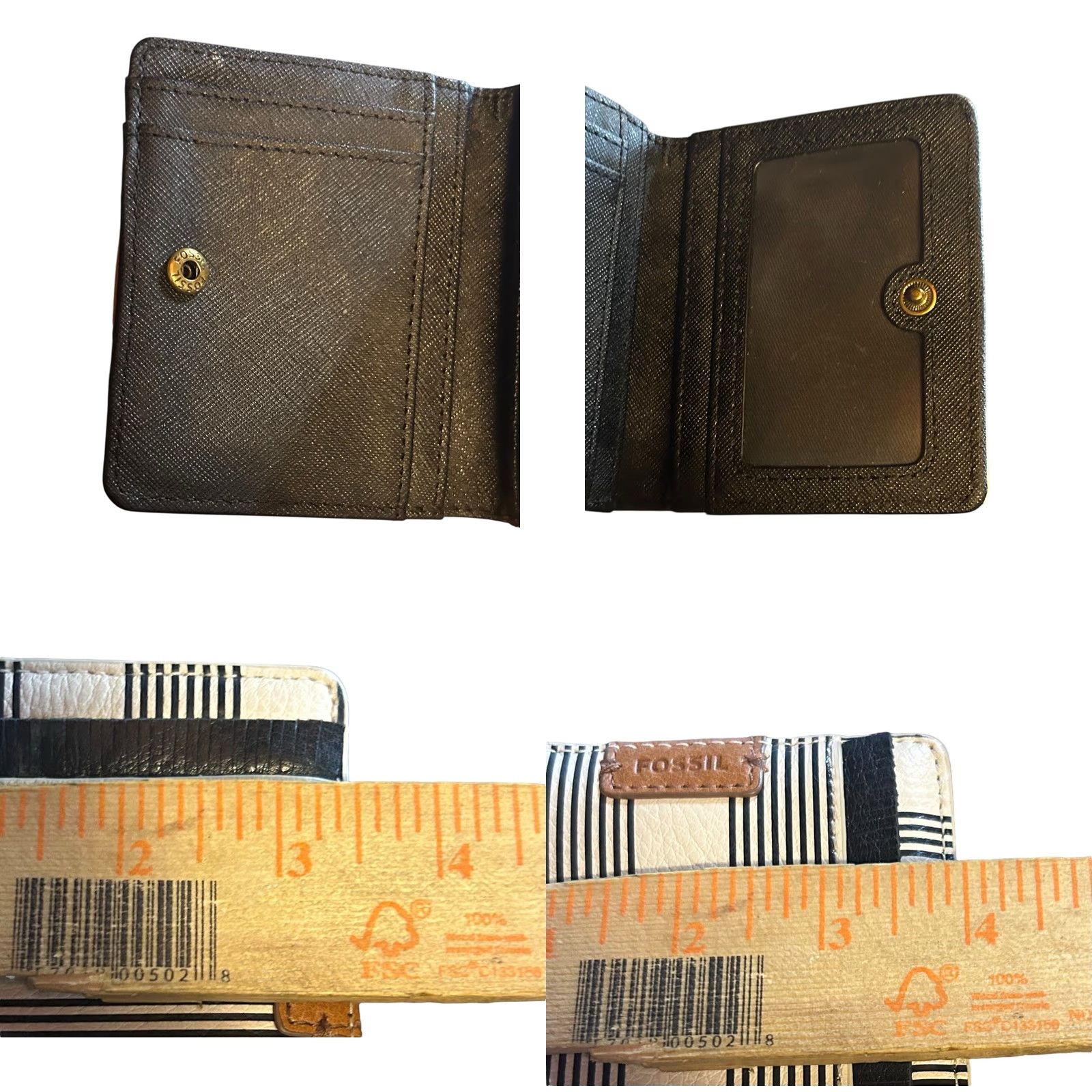 Fossil VINTAGE Fossil Emma RFID Off-White & Black Striped Bi-Fold Fringe Wallet Women's Size ONE SIZE - 9 Thumbnail