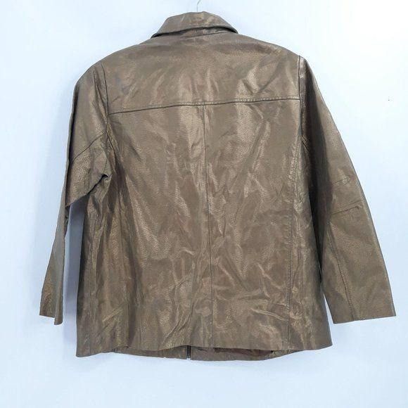 Vintage Vtg 80's Metallic Gold Genuine Leather Moto Jacket Sz 16W Pe Size XXL / US 16-18 / IT 52-54 - 3 Thumbnail