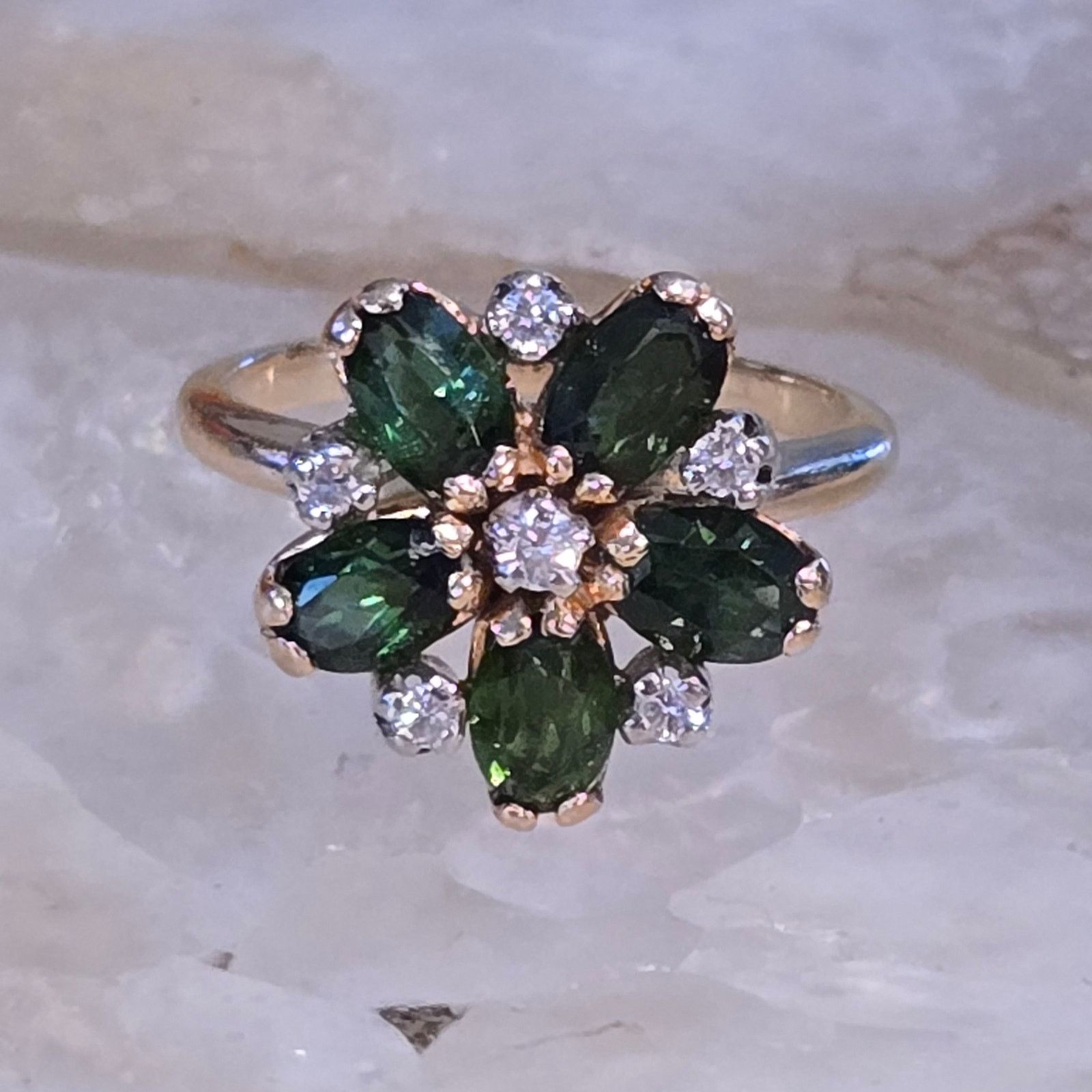 Hysteric Glamour 14K Yellow Gold Green Tourmaline & Diamond Daisy Cluster Size ONE SIZE - 3 Thumbnail