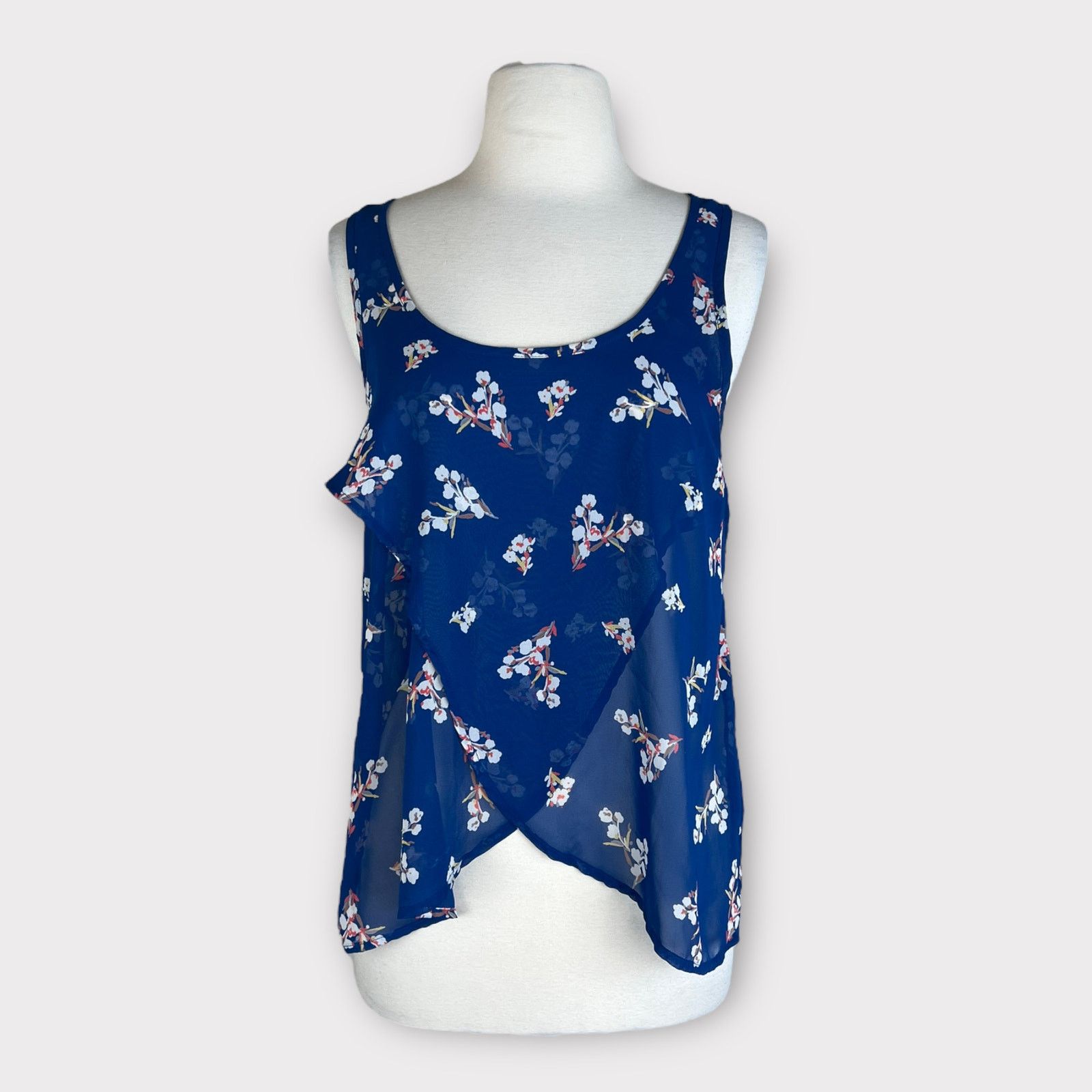 Vintage Lush | Vintage Y2K Floral Sheer Blue Tank Top | Small Size S / US 4 / IT 40 - 1 Thumbnail